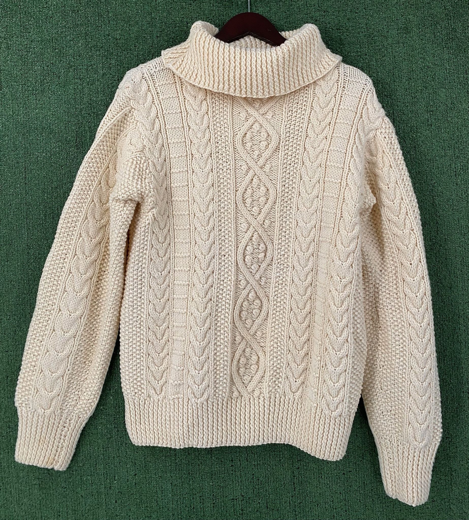 Vintage 90’s Fisherman Weave Ivory Turtle Neck Sweater Large Size L / US 10 / IT 46 - 1 Thumbnail