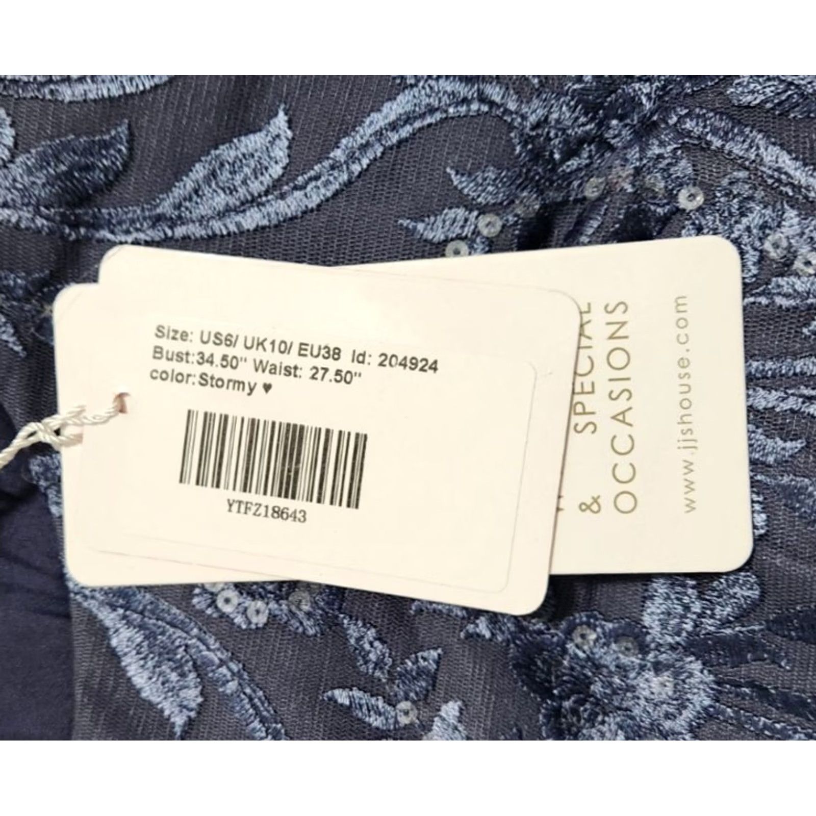 Vintage JJs House Womens 6 Floral Embroidered Maxi Dress Short Sleeve Chiffon Stormy blue 6 Floral Embroidered Maxi Dress Womens Chiffon Blue 6 Size 28" / US 6 / IT 42 - 4 Thumbnail