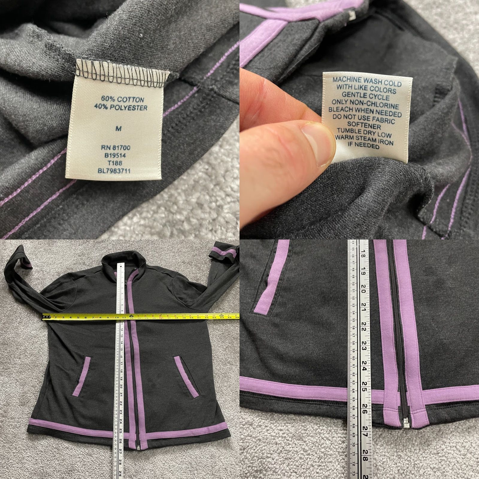 Blair Blair Bomber Jacket Womens M Gray Purple Full Zip High Neck Pockets Casual Size M / US 6-8 / IT 42-44 - 8 Thumbnail