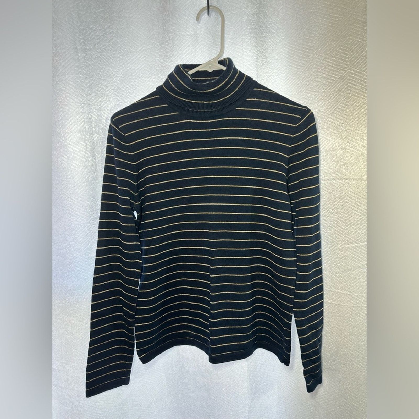 Lauren Ralph Lauren Lauren Ralph Lauren Navy Blue Stripe Ribbed Turtleneck P/S Size S / US 4 / IT 40 - 3 Thumbnail