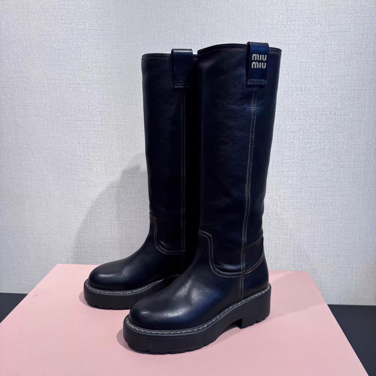 Miu Miu MIU MIU leather round toe slip knee boots W black NWT 36 Size US 5.5 / IT 35.5 - 5 Thumbnail