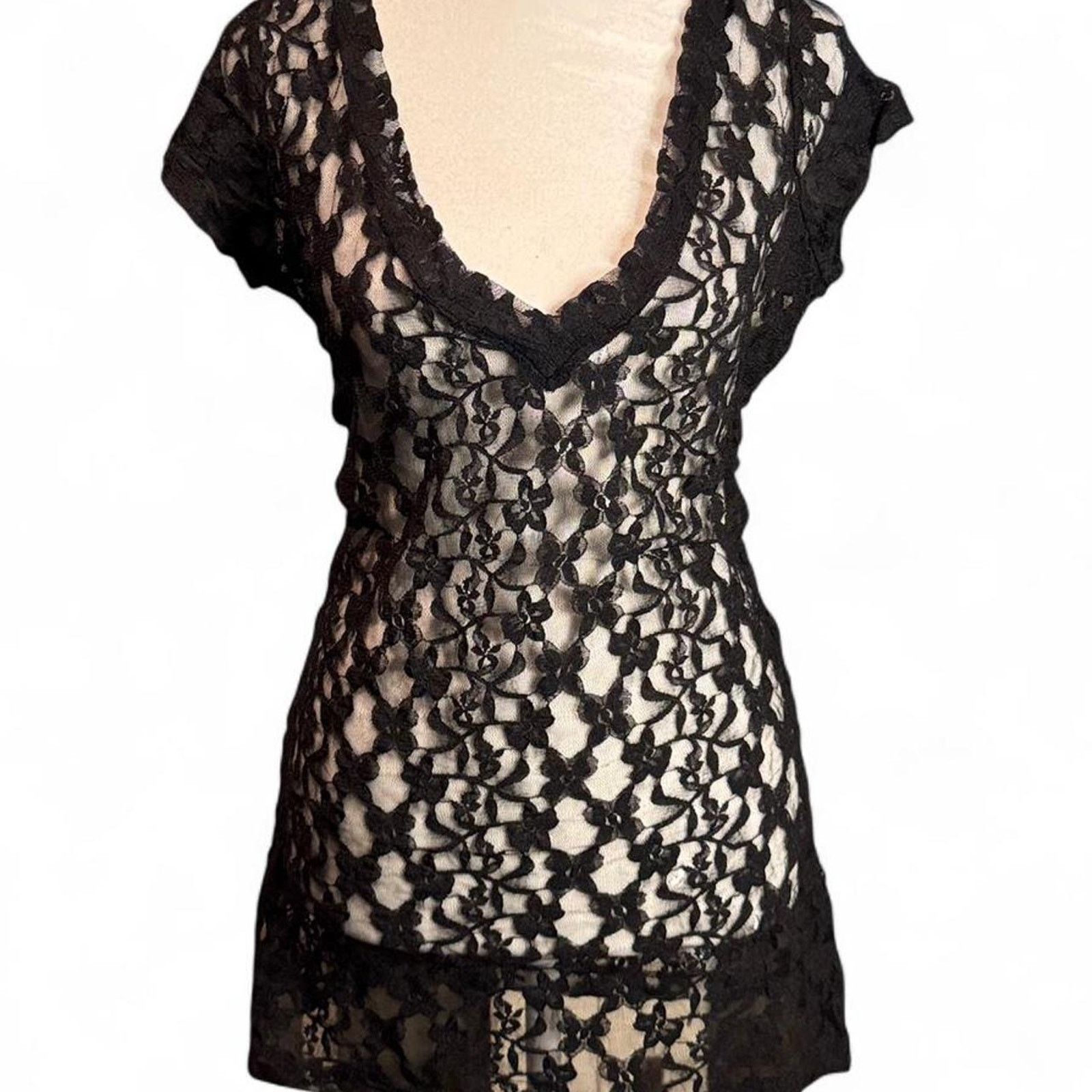 Other Black lace mini dress/ top Size L / US 10 / IT 46 - 1 Thumbnail