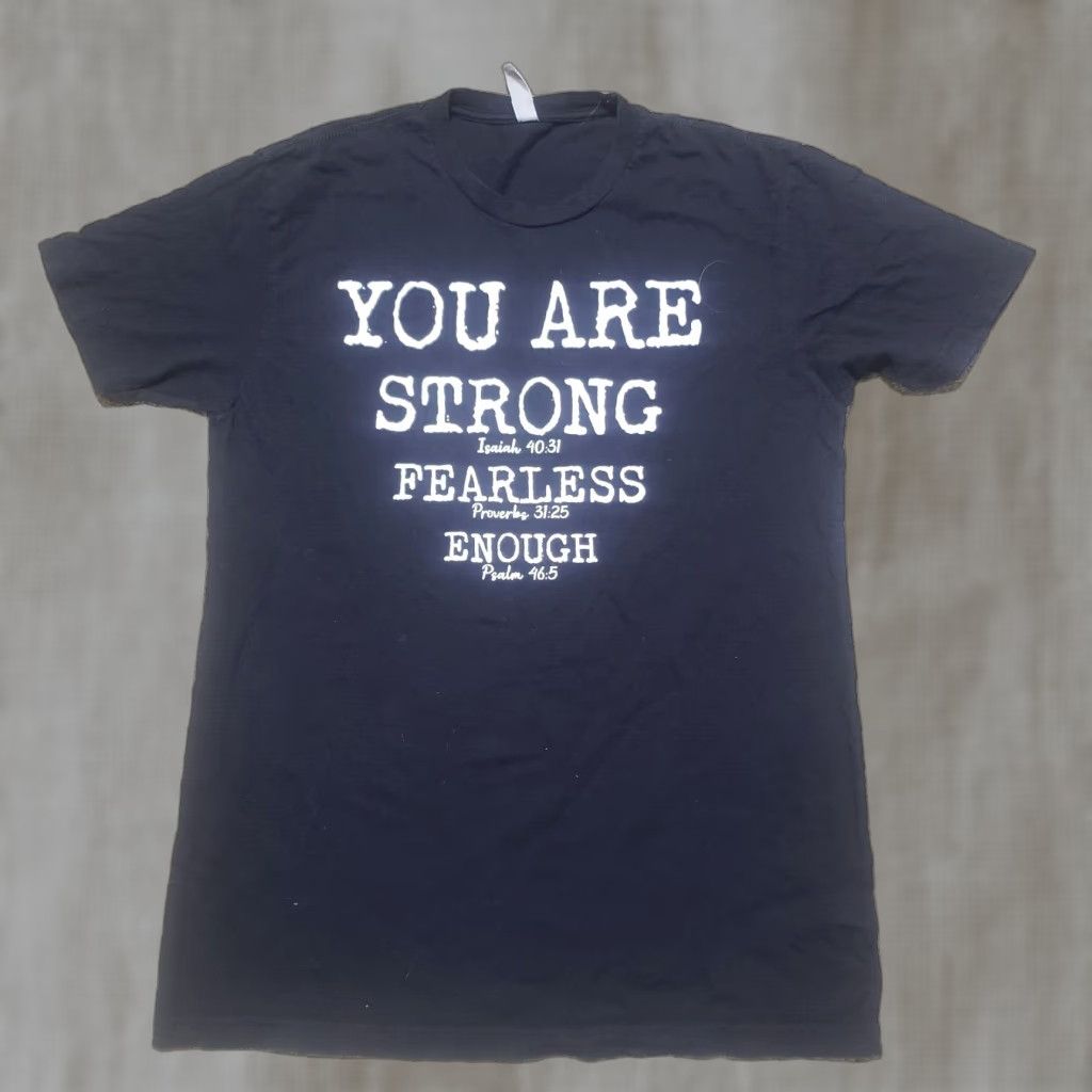 Vintage Christian Shirt Mens Medium Black T Shirt You Are Strong Fearless Enough Psalm 46:5 Size US M / EU 48-50 / 2 - 1 Thumbnail