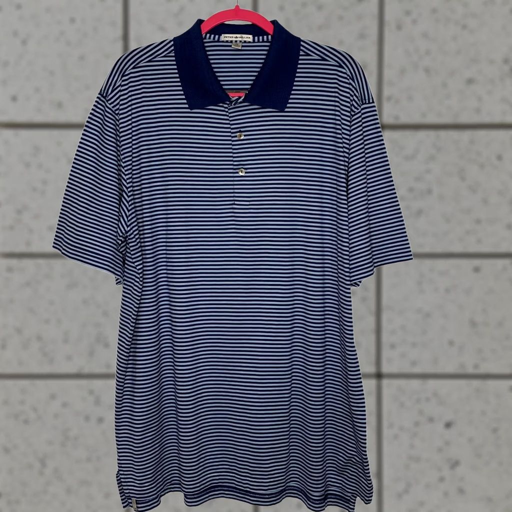 Peter Millar Peter Millar Polo Shirt Golf Mens Size XL Blue Striped Cotton Button Front Size US XL / EU 56 / 4 - 1 Thumbnail