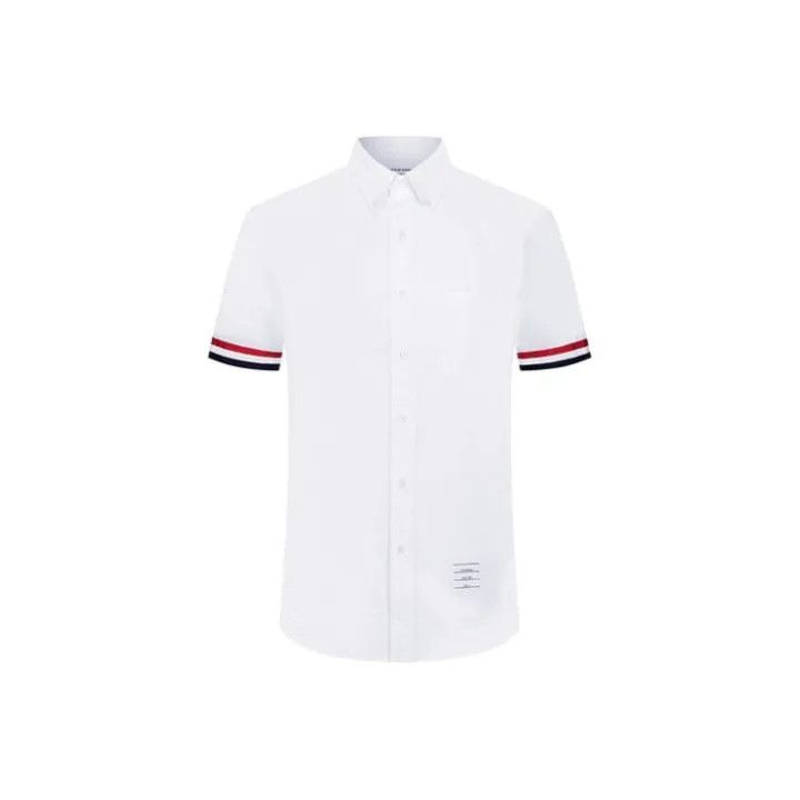 Thom Browne Short Sleeve Shirt with Striped Cuffs 0079