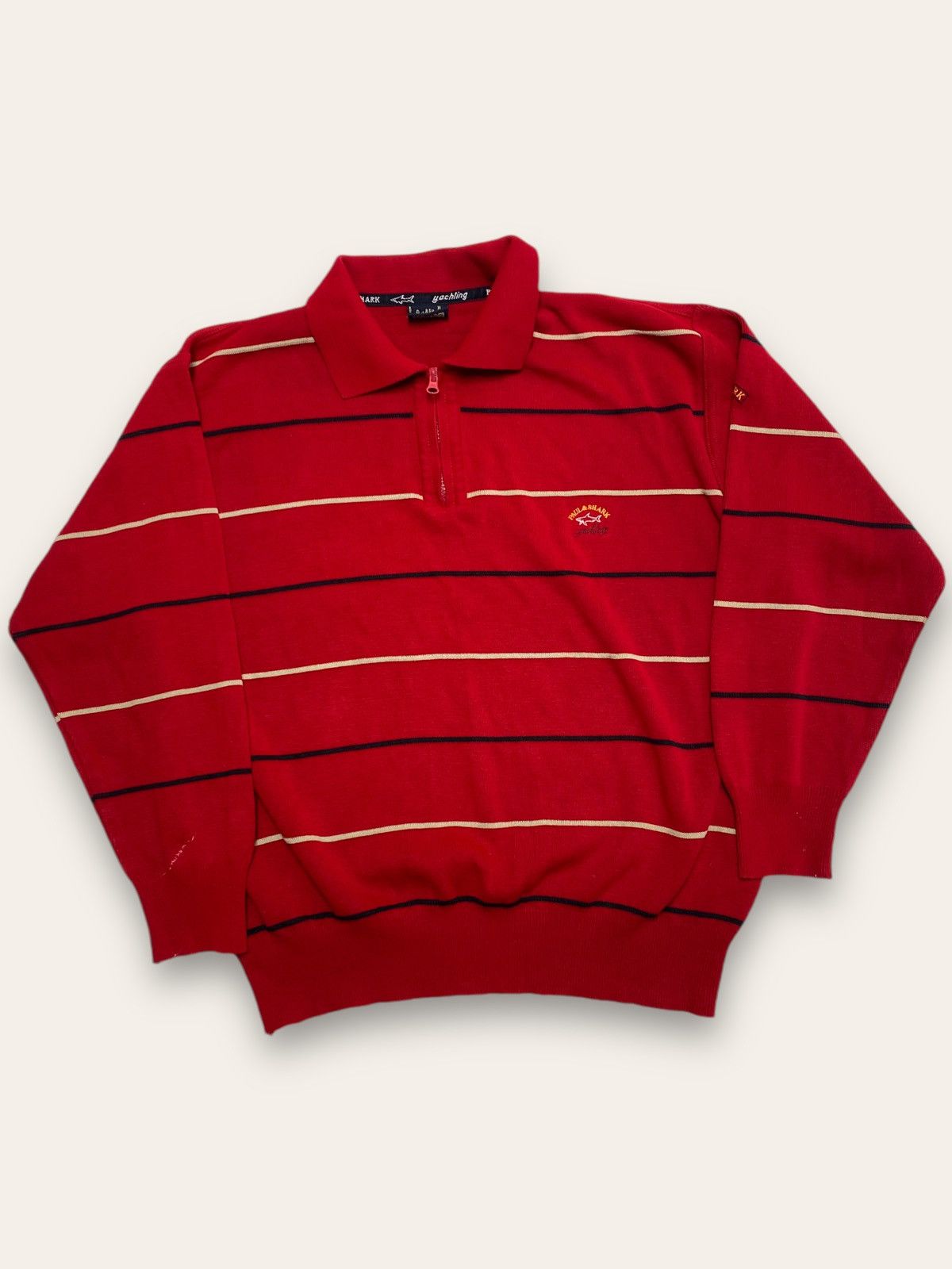 Paul & Shark 90s Vintage PAUL SHARK Red Striped 1/3 Zip Sweatshirt Size US XL / EU 56 / 4 - 1 Thumbnail