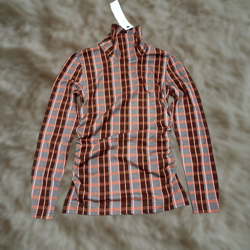 Tanya Taylor Tanya Taylor Selby Top Gray Burgundy Checkered Pullover Organic Cotton Sz S Pullover Womens Shirt Turtleneck Long Sleeve, 195 Size S / US 4 / IT 40 - 1 Thumbnail