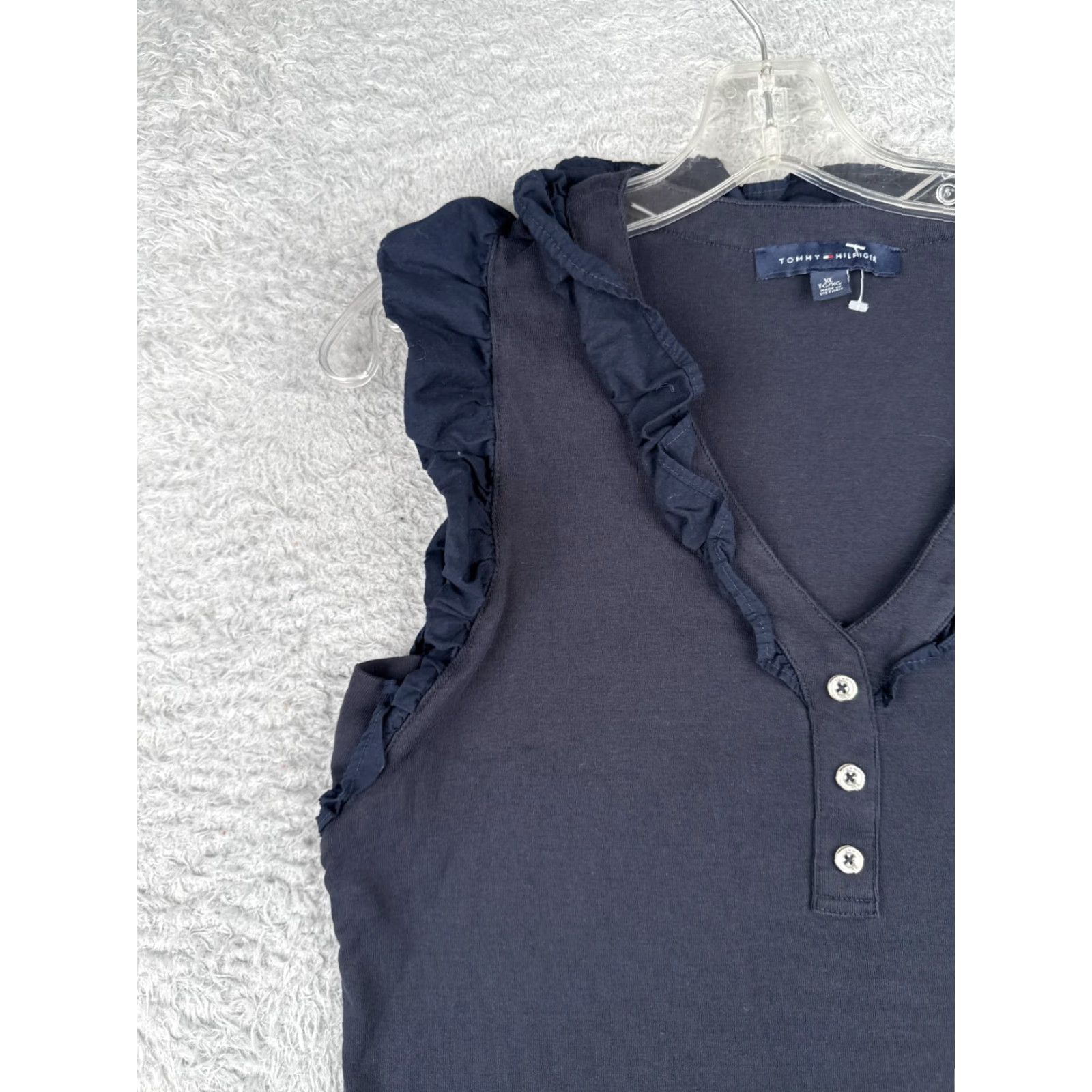 Tommy Hilfiger Tommy Hilfiger Blue Tank Top Women XL V-Neck Ruffle Striped Cotton Casual 80s 90s Size XL / US 12-14 / IT 48-50 - 3 Thumbnail