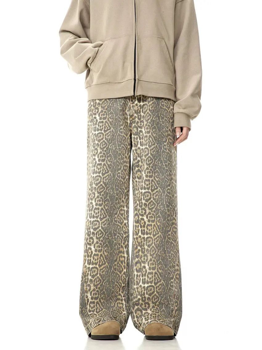 Designer × Japanese Brand Faded leopard print washed baggy casual pants Size US 33 - 1 Thumbnail