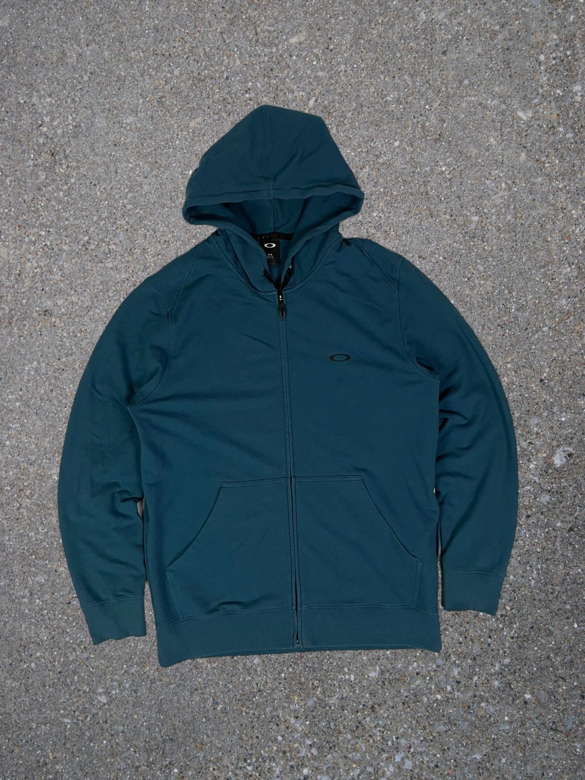 image of Y2K Oakley Small Logo Hoodie Zip 2000S in Blue Green, Men's (Size Medium)