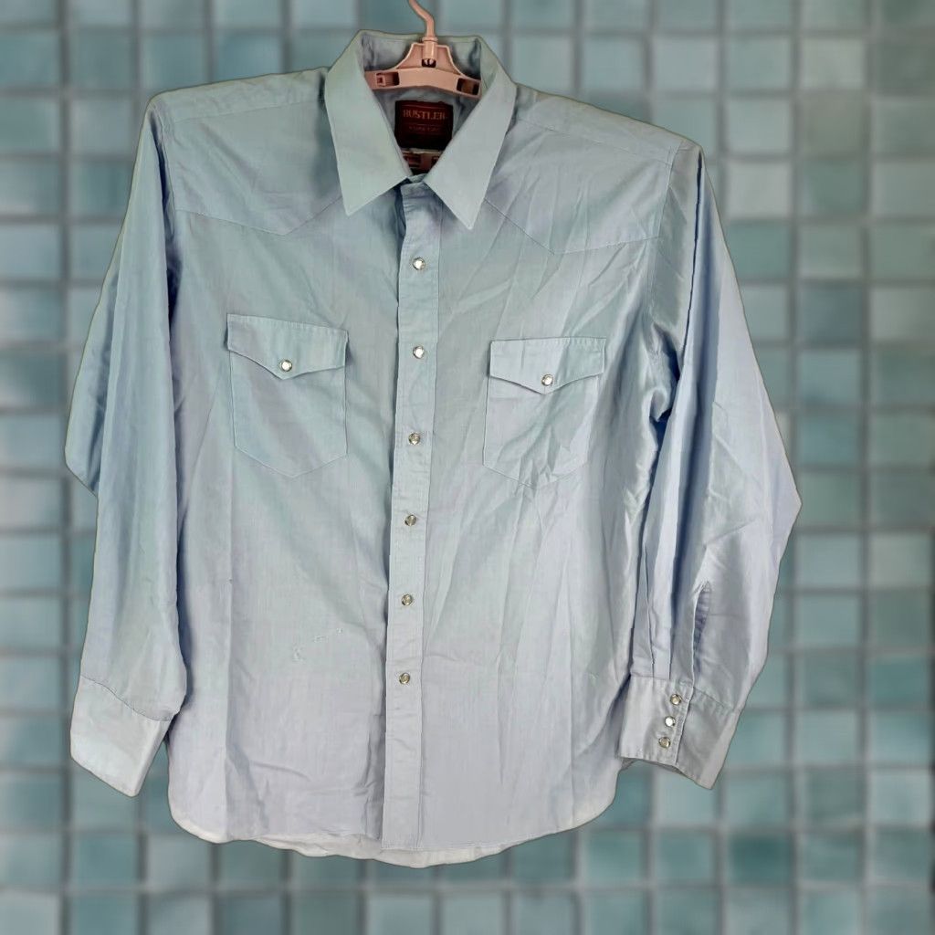 Vintage Rustler Button-Up Shirt Mens Size 16.5 XL Blue Long Sleeve Pearl Snap Western Retro Shirts Size US L / EU 52-54 / 3 - 1 Thumbnail