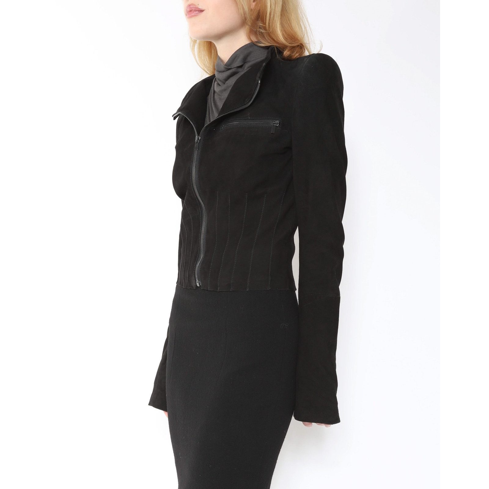 Haider Ackermann SS13 Tailored Zip Jacket in Black Suede Size XS / US 0-2 / IT 36-38 - 3 Thumbnail