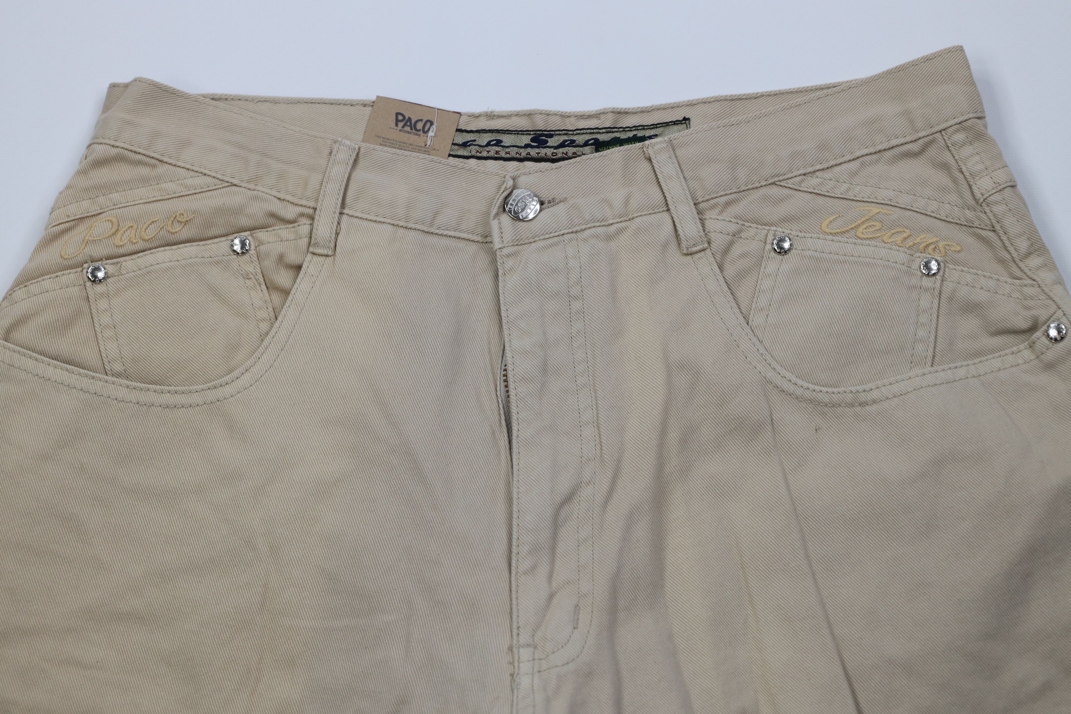 Vintage Deadstock Vintage 90s Paco Denim Jean Shorts Beige Cotton Size US 33 - 2 Thumbnail