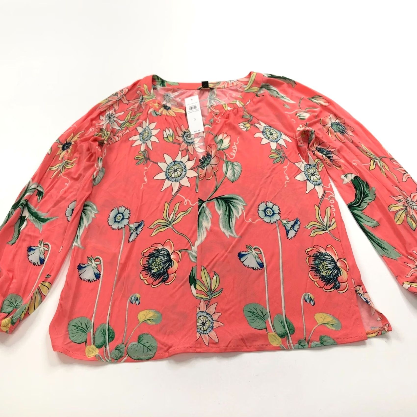 Ann Taylor Ann Taylor Blouse Shirt Womens V-Neck Long Sleeve Pullover Rayon Floral Pink Coral All Over Print Casual S Small Size S / US 4 / IT 40 - 2 Thumbnail