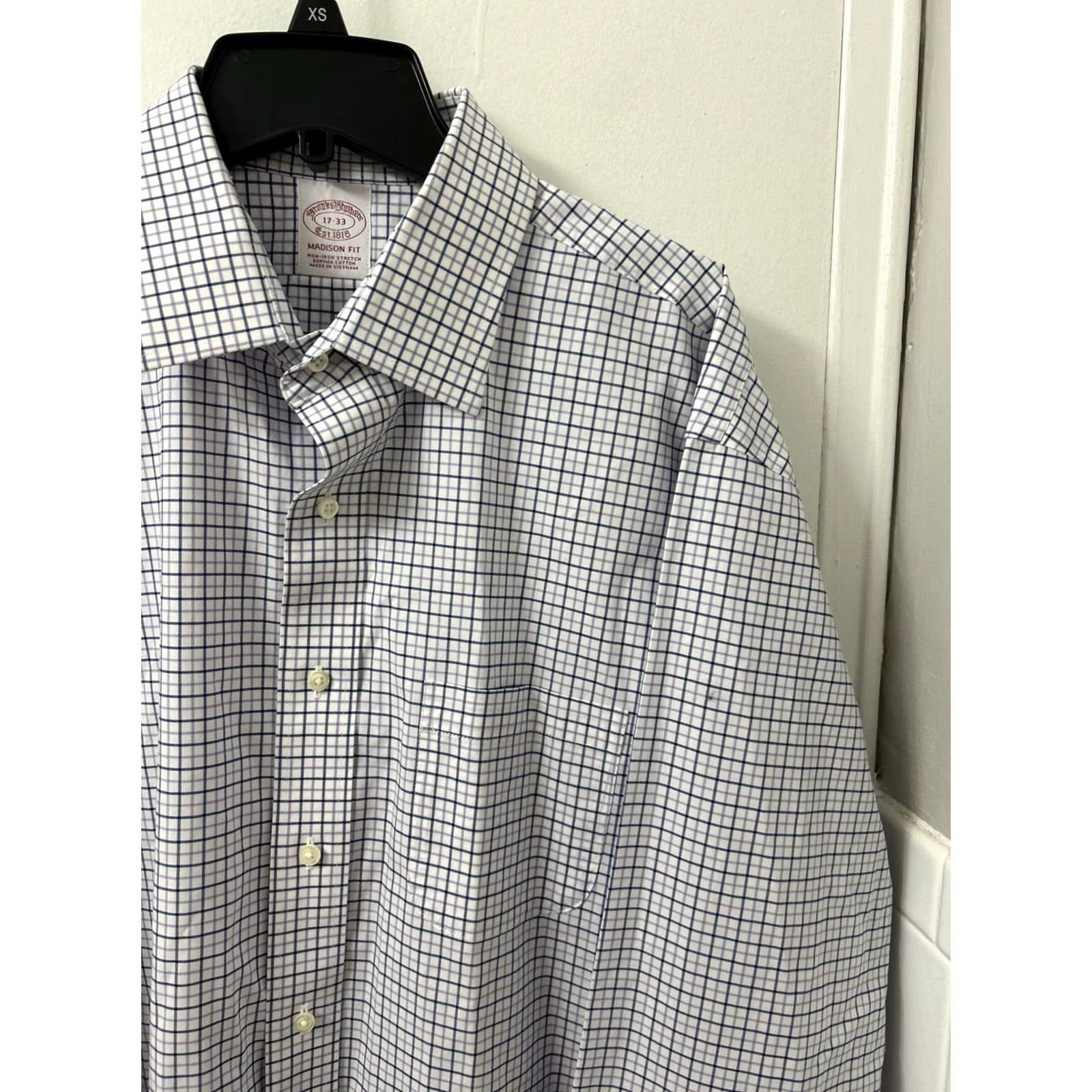 Brooks Brothers Brooks Brothers Shirt Men 17 White Purple Oxford Madison Supima Button Up Dress Shirt Check Navy Purple Madison Size US XL / EU 56 / 4 - 4 Thumbnail