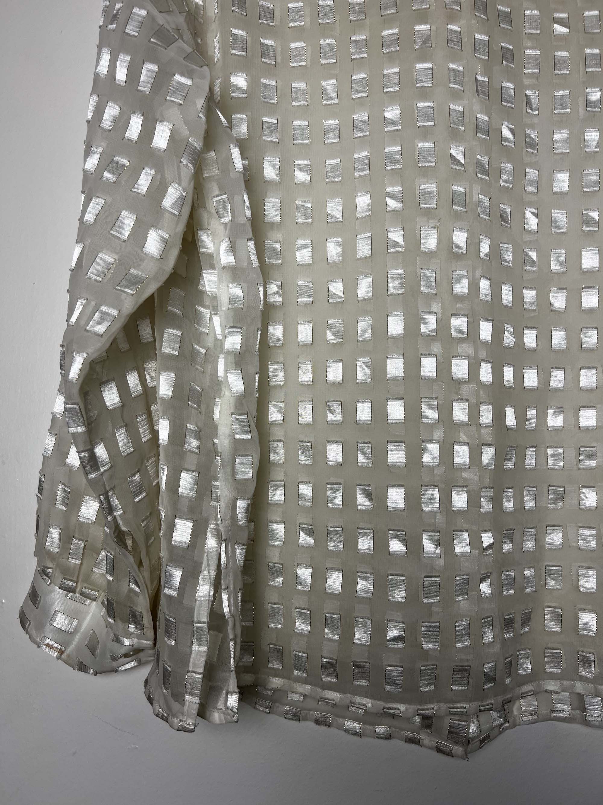 Vintage Vintage 1980's White Gold Block Patterned Sheer Button Up Size L / US 10 / IT 46 - 10 Thumbnail