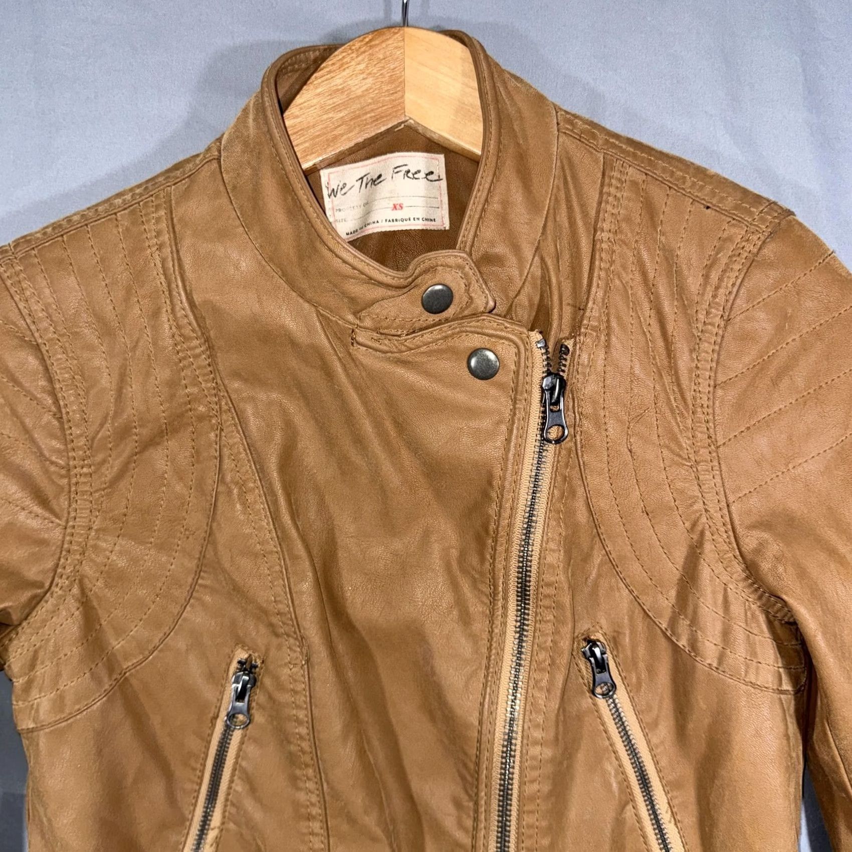 Free People VINTAGE Free People Jacket Womens XS Brown Faux Leather Moto Zip Buckle We The Free Size XS / US 0-2 / IT 36-38 - 3 Thumbnail