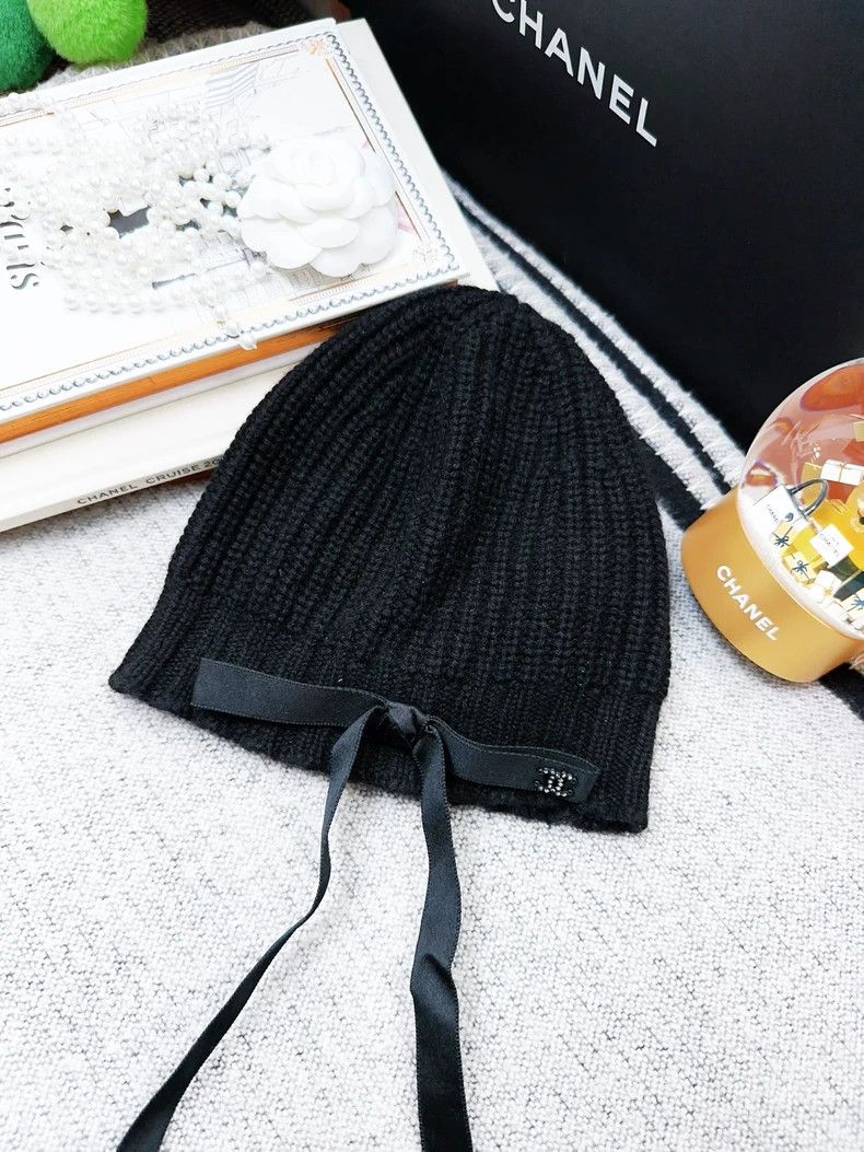 Chanel Chanel 24B popular black bow cashmere knitted cold hat Size ONE SIZE - 2 Thumbnail