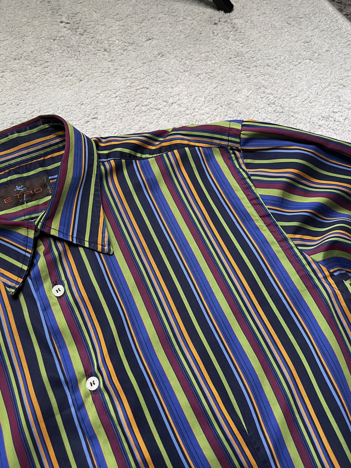 Etro Vintage Green Blue Striped Etro Button Up shirt Designer Size US XL / EU 56 / 4 - 4 Thumbnail