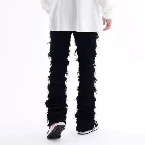 Jean Black Distressed Denim Jeans Size US 29 - 3 Thumbnail