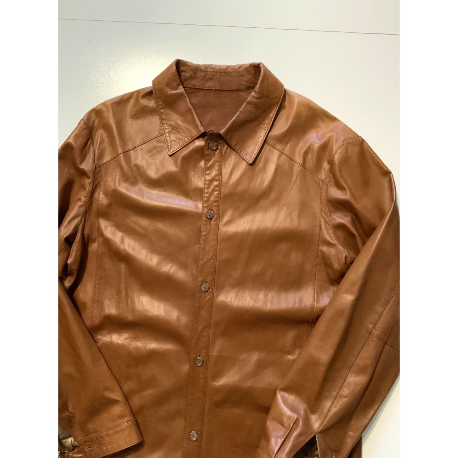 Vintage VINTAGE Glenn Laiken Alandales Nappa Leather Tobacco Brown Button Shacket 42 Mens Shirt/Shacket Small details Size US XL / EU 56 / 4 - 4 Thumbnail