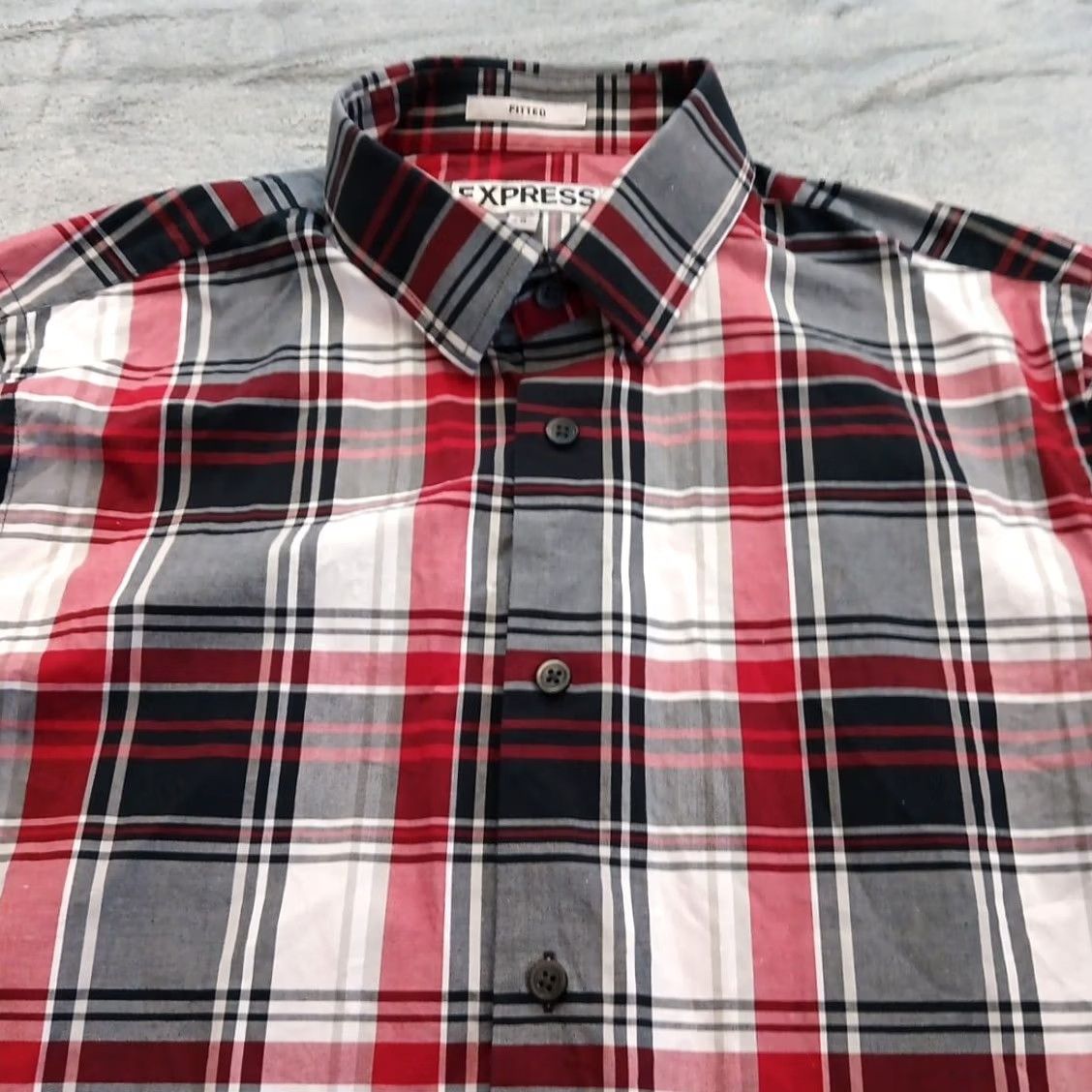 Express Express Shirt Mens Medium Fitted Red Plaid Long Sleeve Button-Up Cotton Size US M / EU 48-50 / 2 - 2 Thumbnail