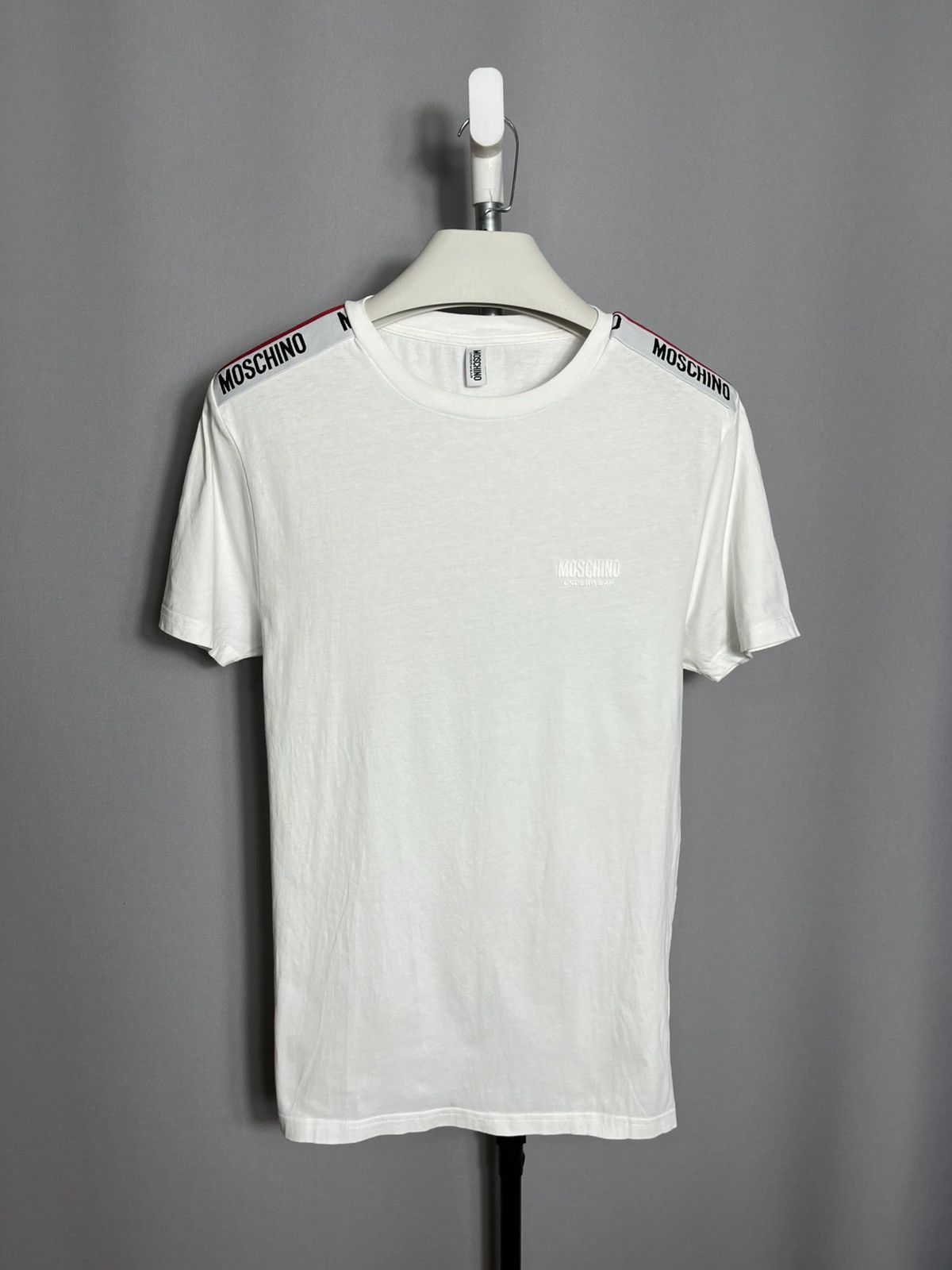 Moschino Moschino T-Shirt White Tape Logo cotton mens short sleeve Size US M / EU 48-50 / 2 - 1 Thumbnail