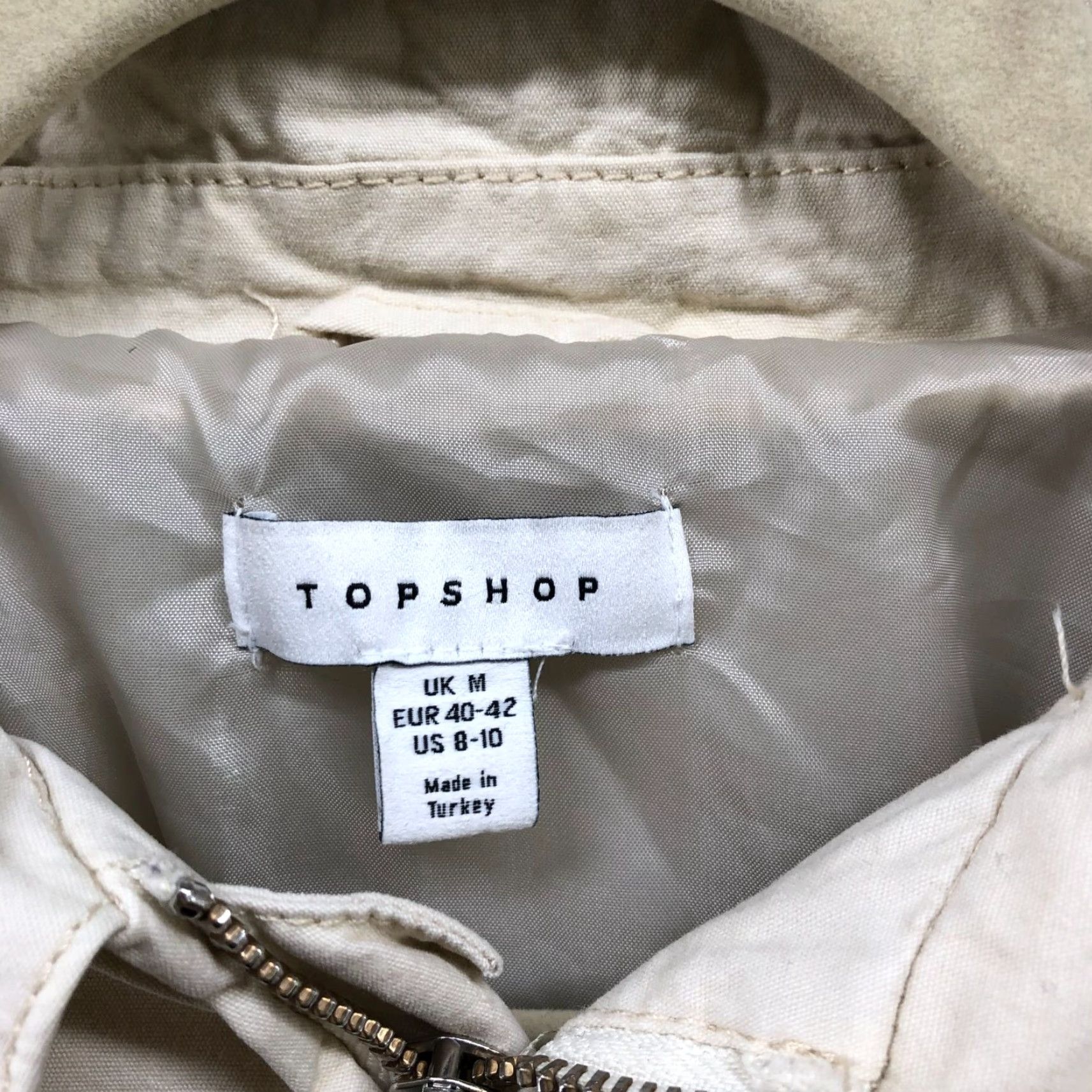 Topshop Topshop Womens Bomber Jacket M Beige Oversized Cotton Collared Zip 90s Retro Size M / US 6-8 / IT 42-44 - 5 Thumbnail