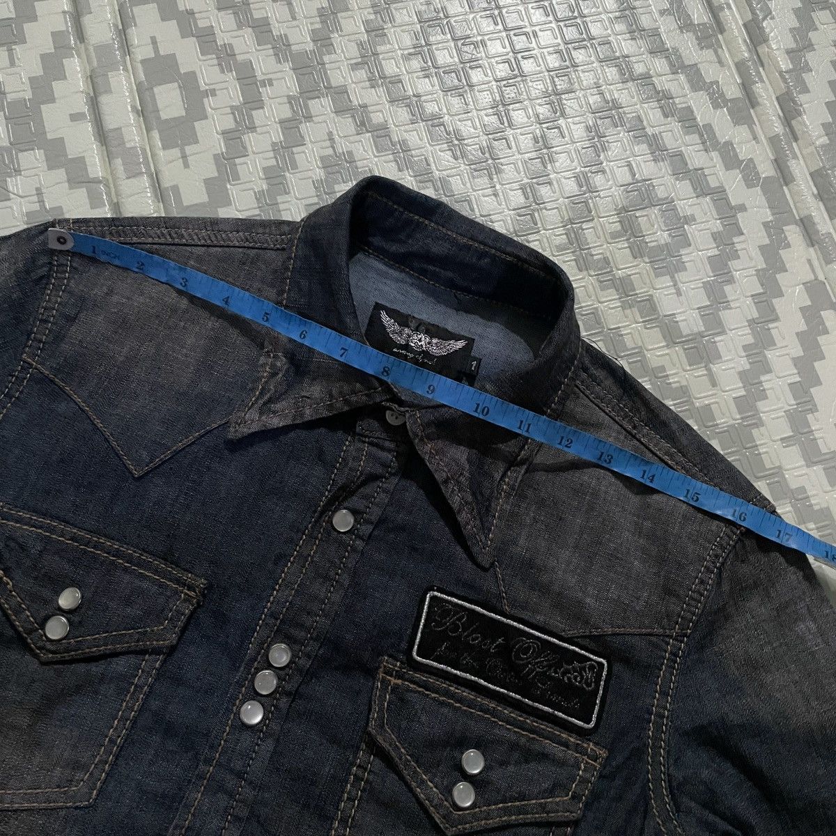14th Addiction × If Six Was Nine × Le Grande Bleu (L.G.B.) 🔥Anarchy Blue denim snap button patch shirt Size US S / EU 44-46 / 1 - 12 Thumbnail