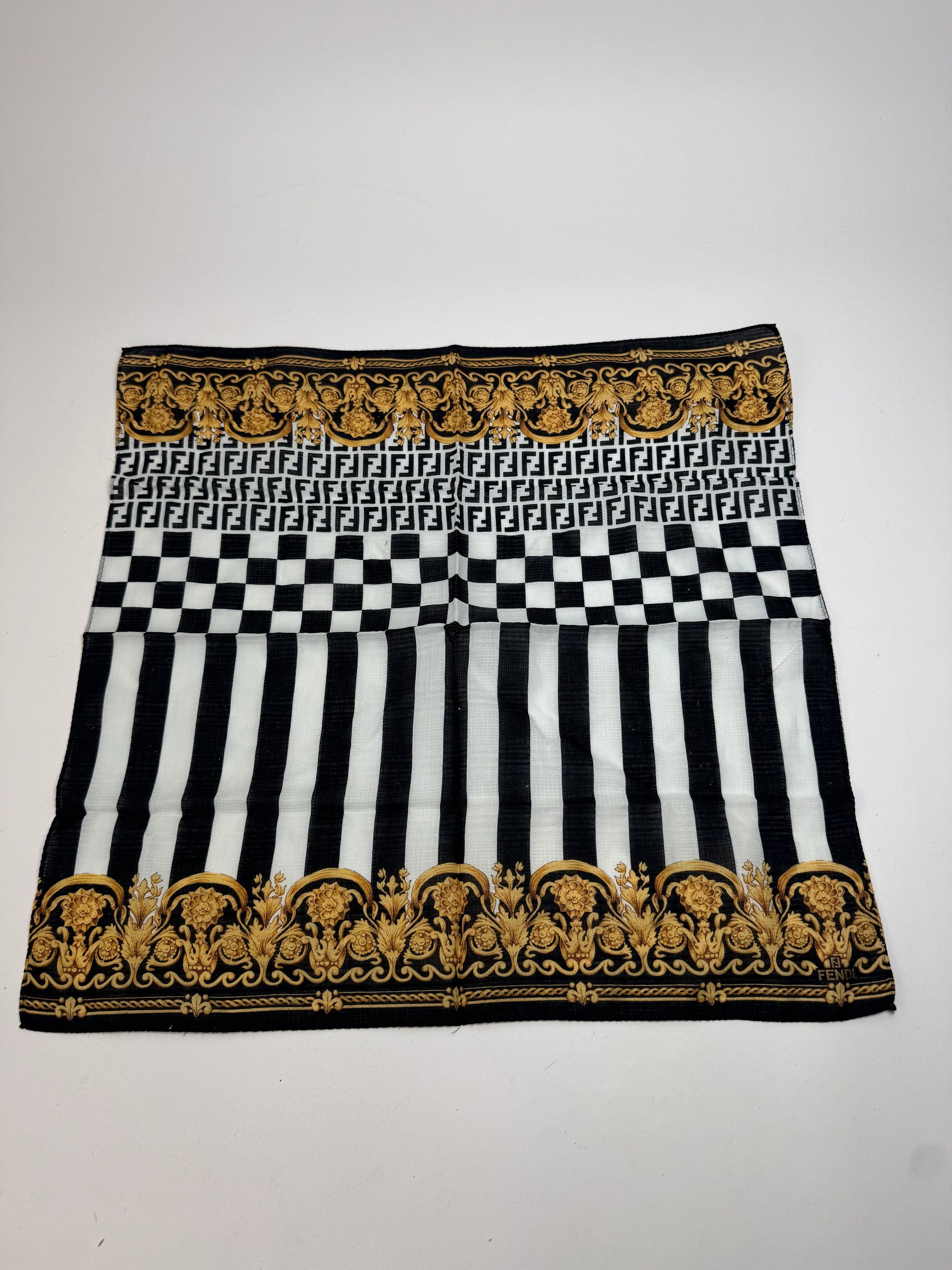 Fendi Vintage Abstract Scarf Black White Gold Size ONE SIZE - 1 Thumbnail