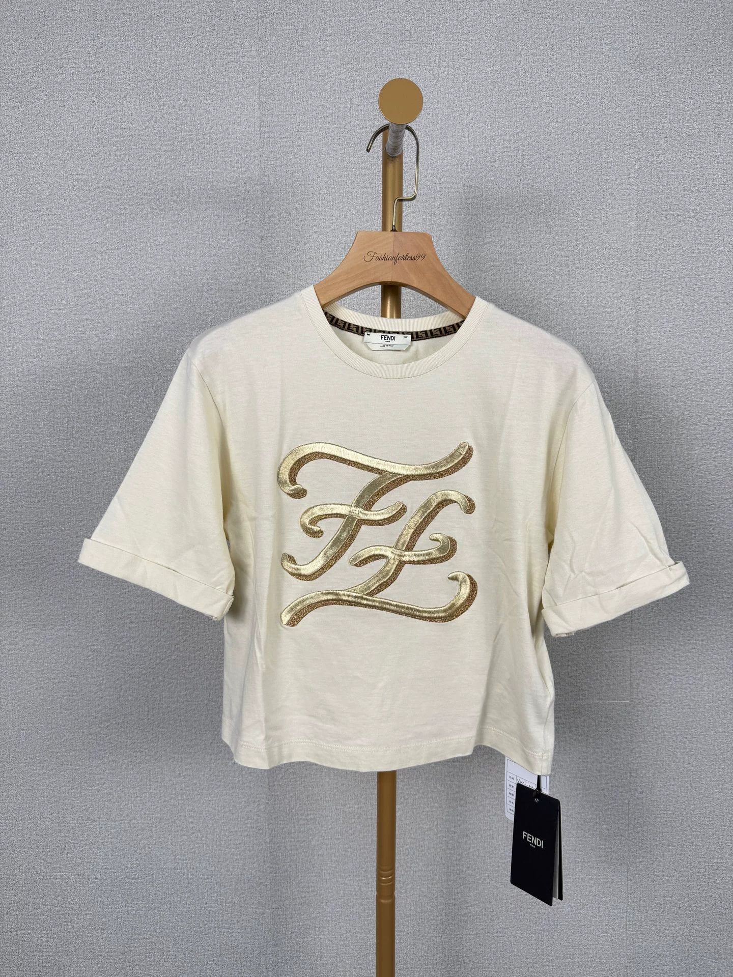 Fendi FENDI Beige Double F Short Sleeve T-Shirt - dmc Size US XXS / EU 40 - 1 Thumbnail