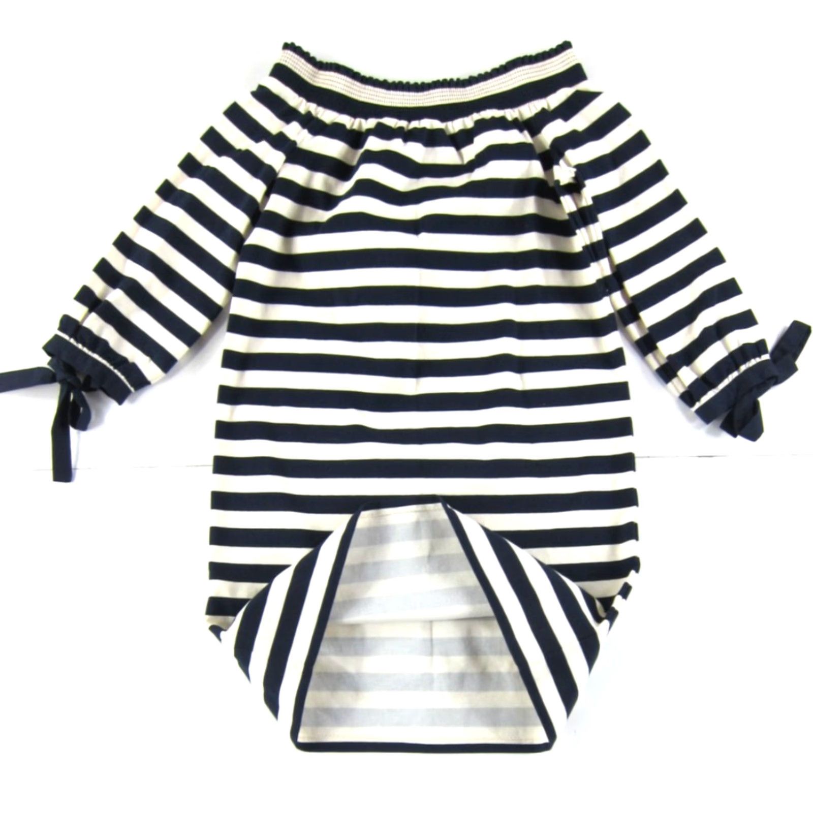 J.Crew J.CREW Navy Blue Ivory Stripe 3/4 Sleeve Off Shoulder Tunic Smock Dress XXS Womens Size XXS / US 00 / IT 34 - 5 Thumbnail