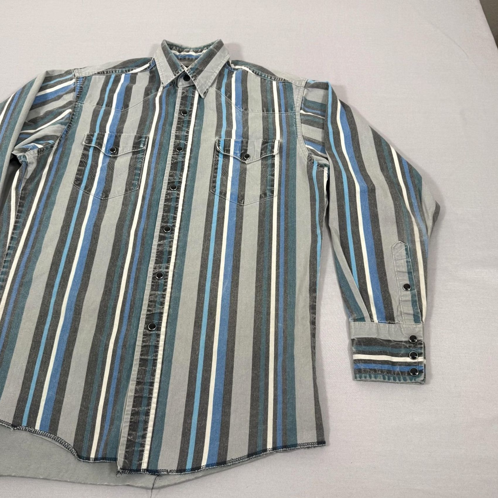 Wrangler VINTAGE Wrangler Shirt Men Medium Brushpopper Stripe Western Pearl Snap 90s Work Size US M / EU 48-50 / 2 - 4 Thumbnail