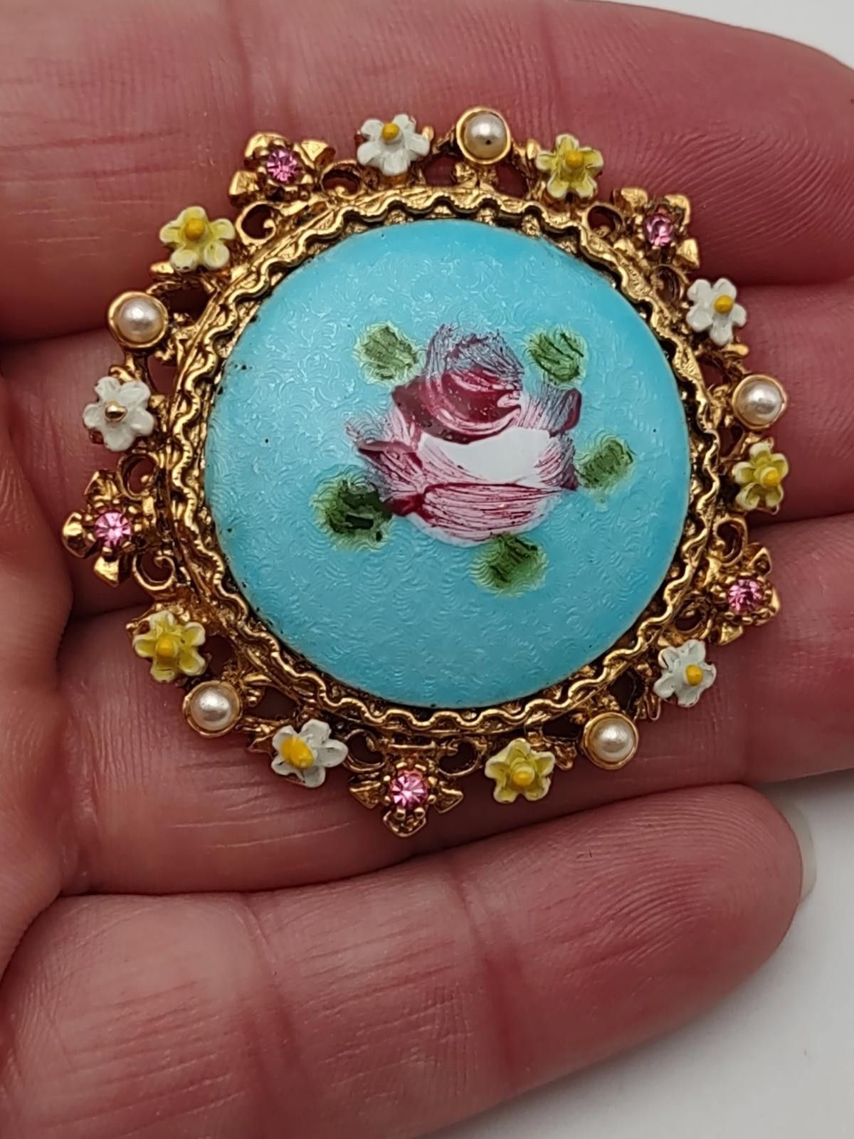 Arts & Science Signed ART Arthur Pepper Rose Glass Cabochon Brooch Size ONE SIZE - 1 Thumbnail