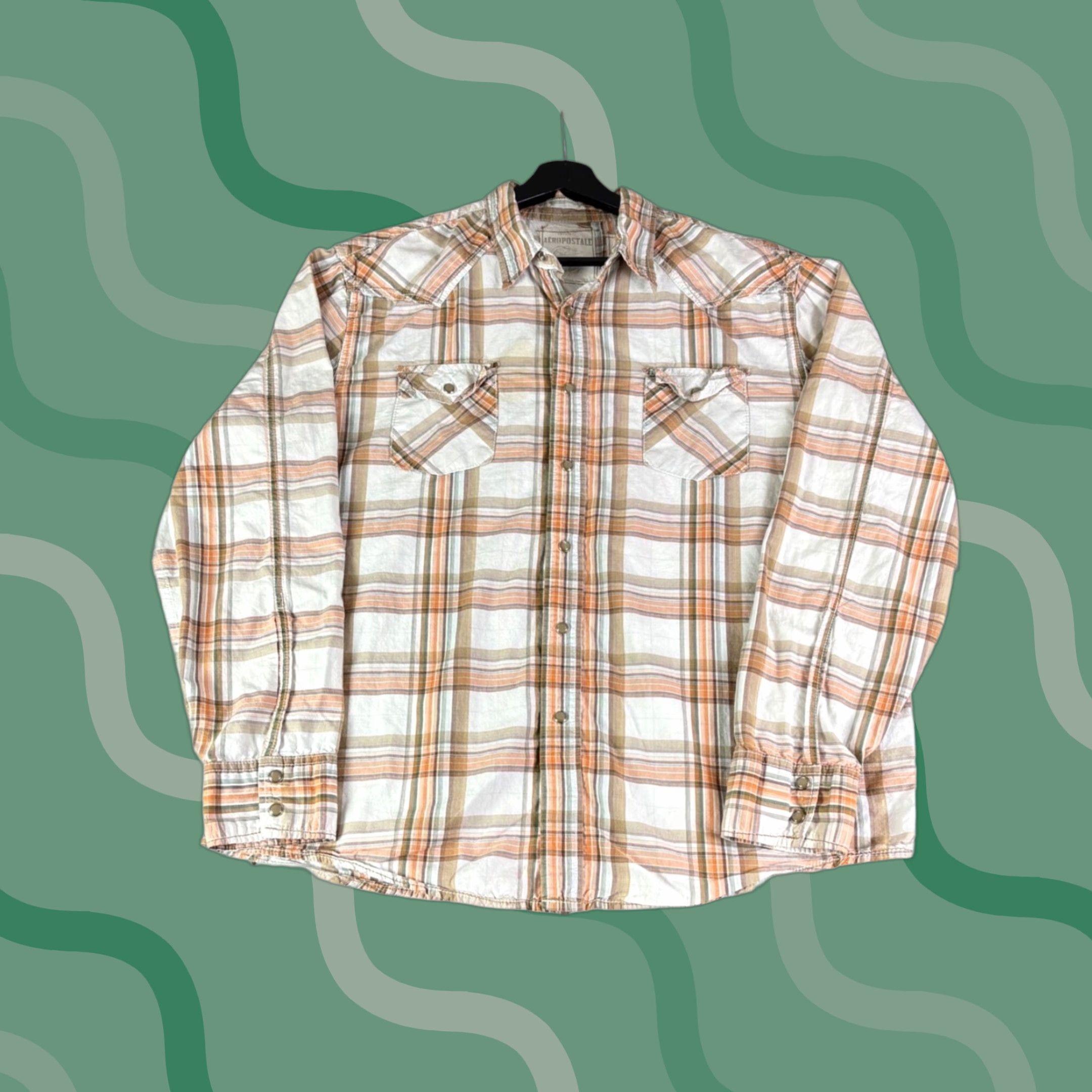 Aeropostale Aeropostale Plaid Button-Up Shirt Long Sleeve XL White Orange Tan Vintage 90s Mens Size US XL / EU 56 / 4 - 1 Thumbnail