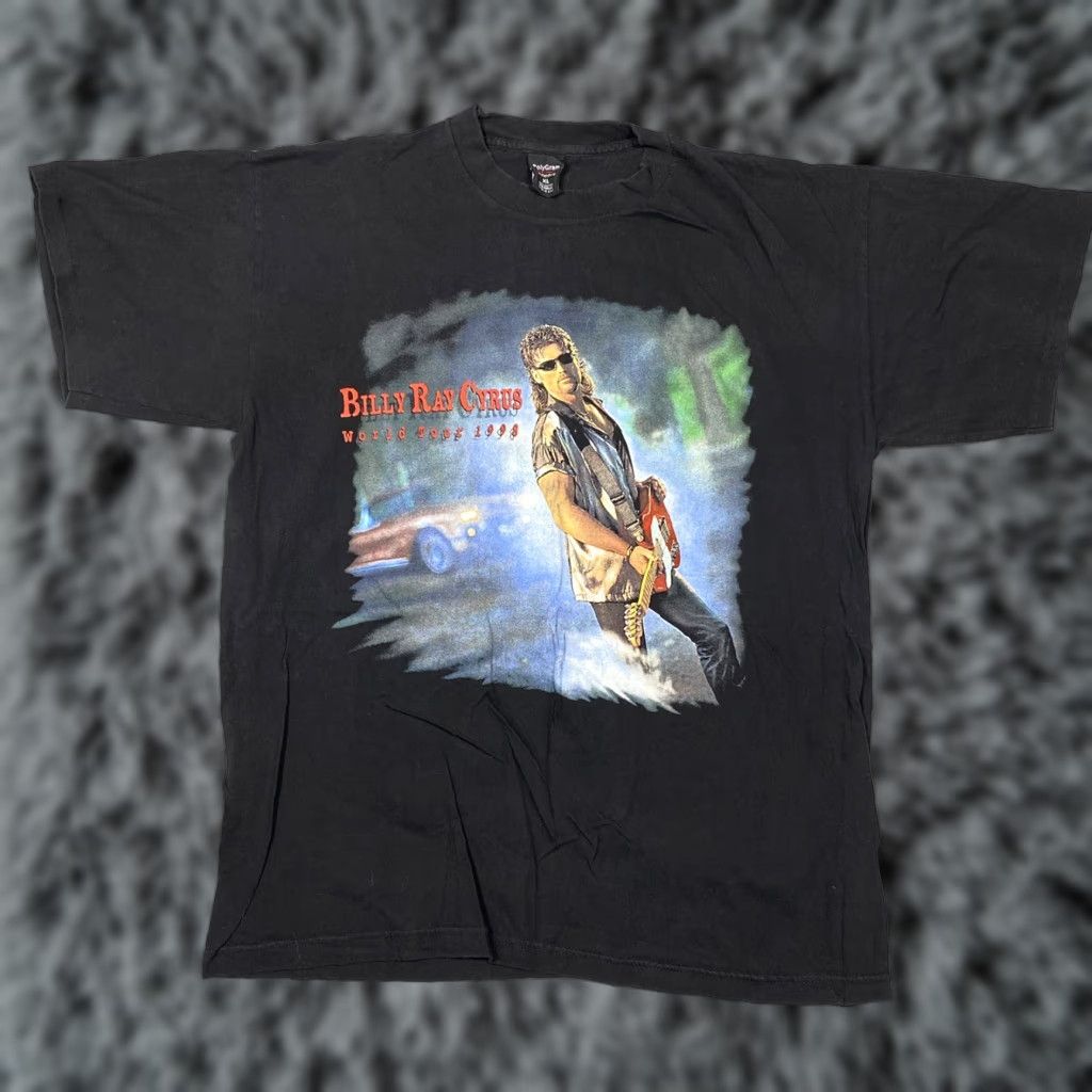VINTAGE Billy Ray Cyrus 1998 World Tour T-Shirt XL Black Short Sleeve Crew Neck Double-Sided Graphic Tee Mens Concert Tour Country