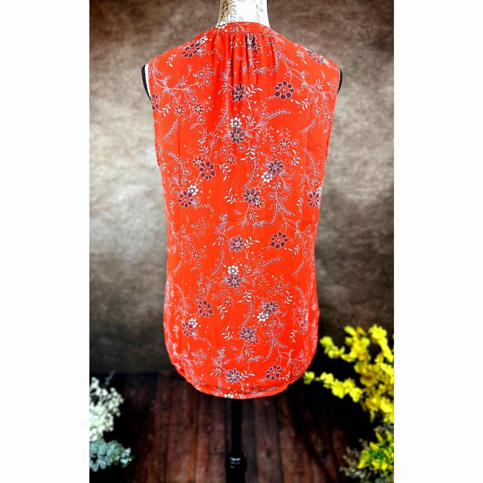 Other Danielle Rainn Pleated Collar Floral Blouse Red/Orange M Size M / US 6-8 / IT 42-44 - 7 Thumbnail