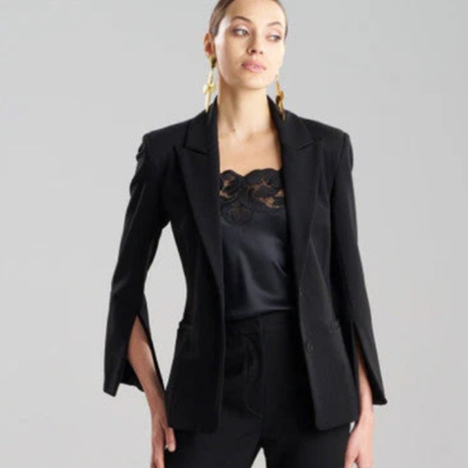 Other Josie Natori $895 Textured Split Sleeve Black Blazer 6 EUC Size M / US 6-8 / IT 42-44 - 6 Thumbnail