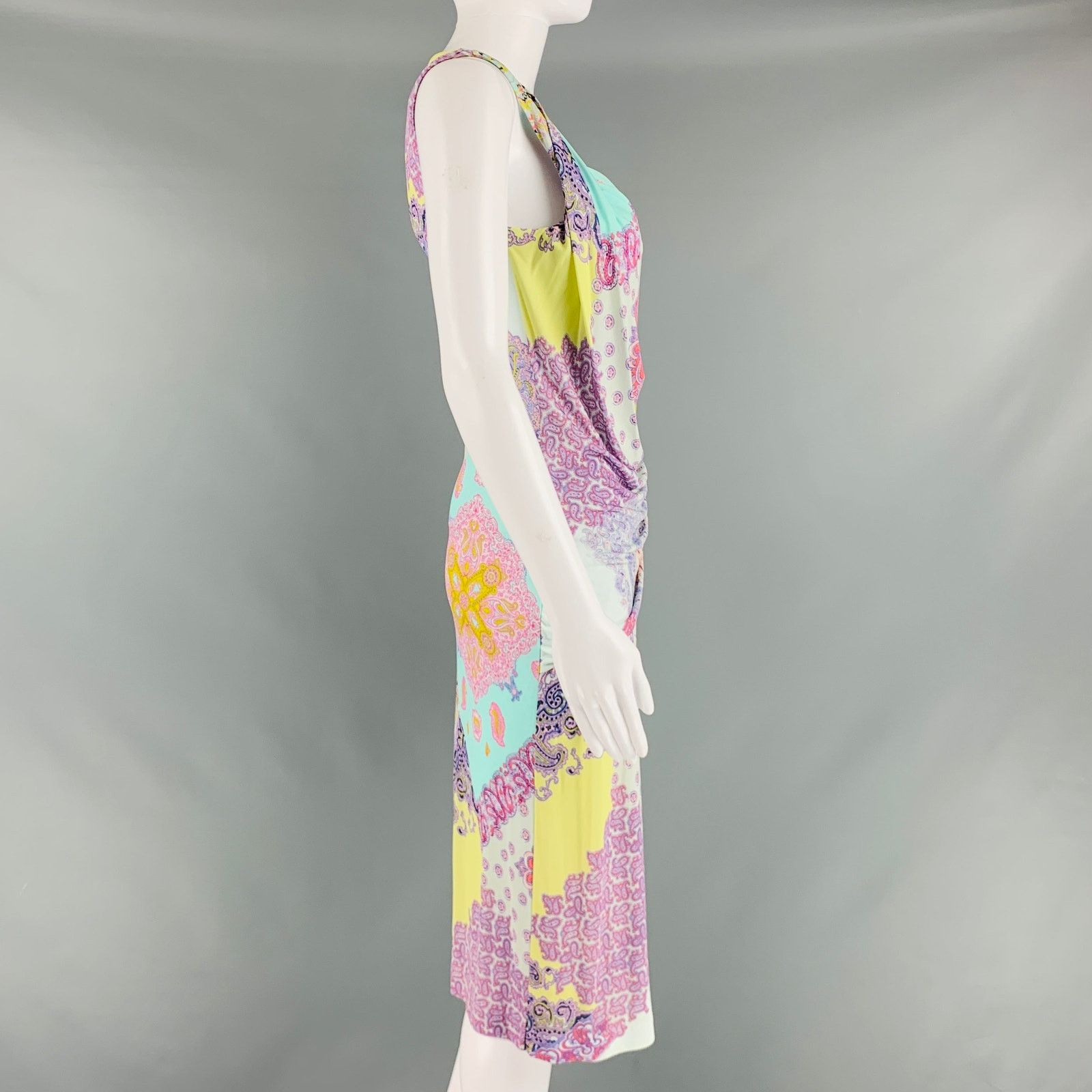 Etro ETRO Size 6 Multi-Color Lilac Viscose Paisley Draped Dress Size M / US 6-8 / IT 42-44 - 2 Thumbnail