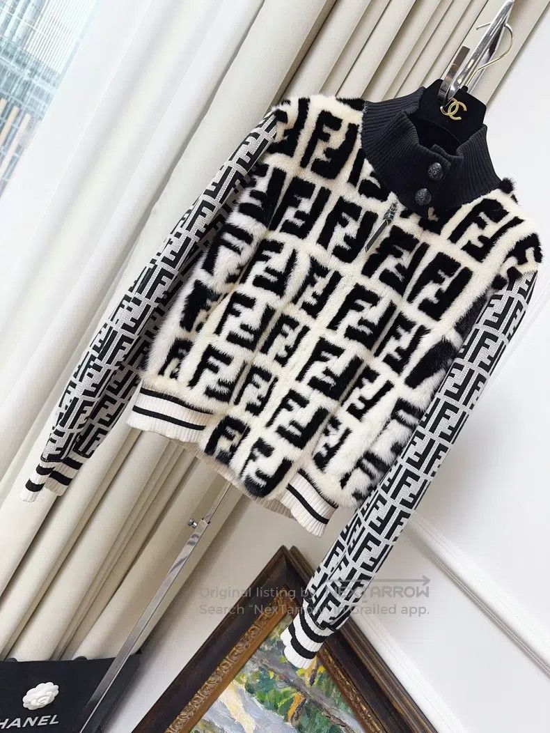 Fendi Fendi Black and White Monogram Diamond Pattern Mink Fur Ja Size M / US 6-8 / IT 42-44 - 1 Thumbnail