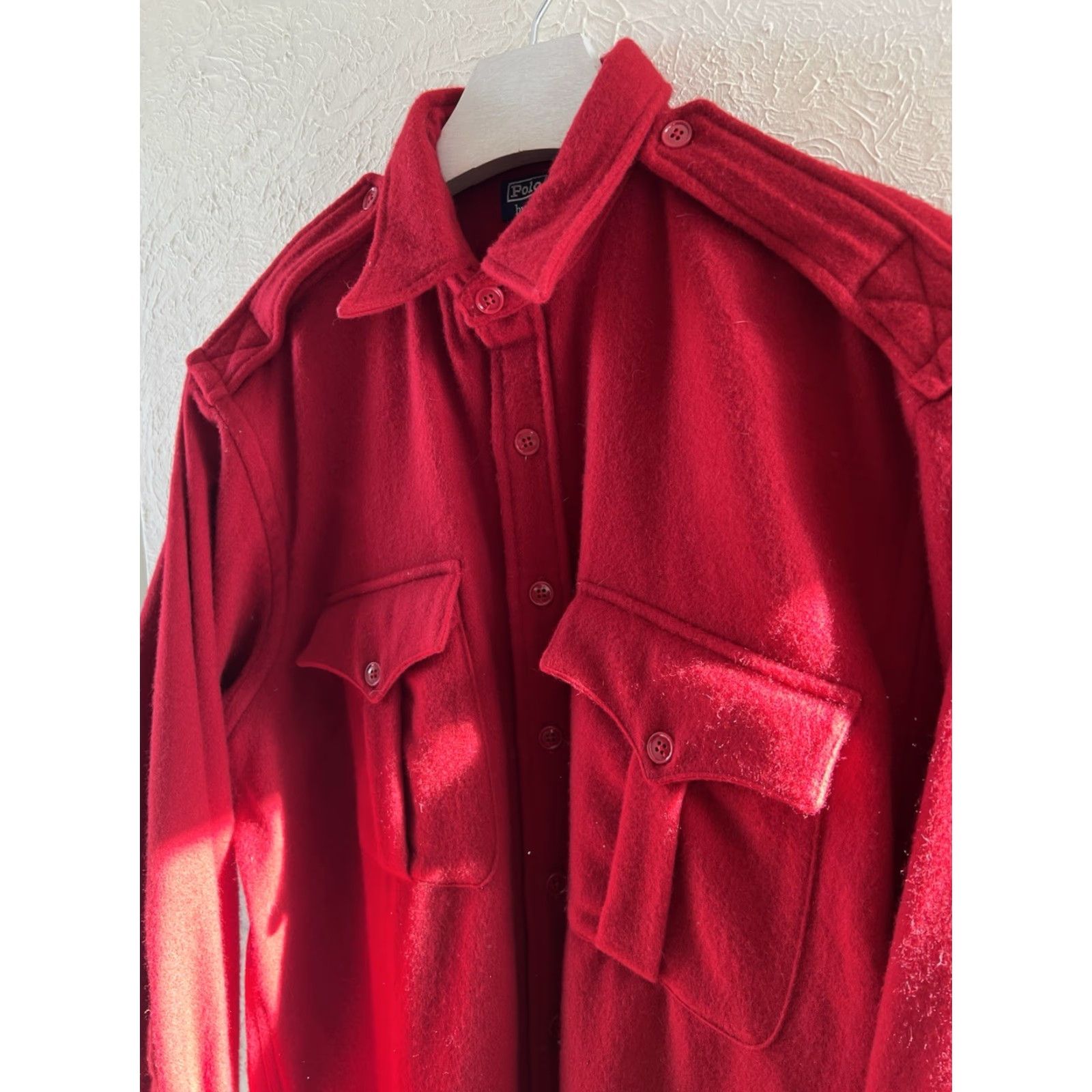 Polo Ralph Lauren VINTAGE Polo Ralph Lauren Wool CPO Shirt XL-2XL Red - Button-Up, Long Sleeve, Casual, Casual Mens Shirt XL Red Wool Twill Damaged? Size US XL / EU 56 / 4 - 5 Thumbnail