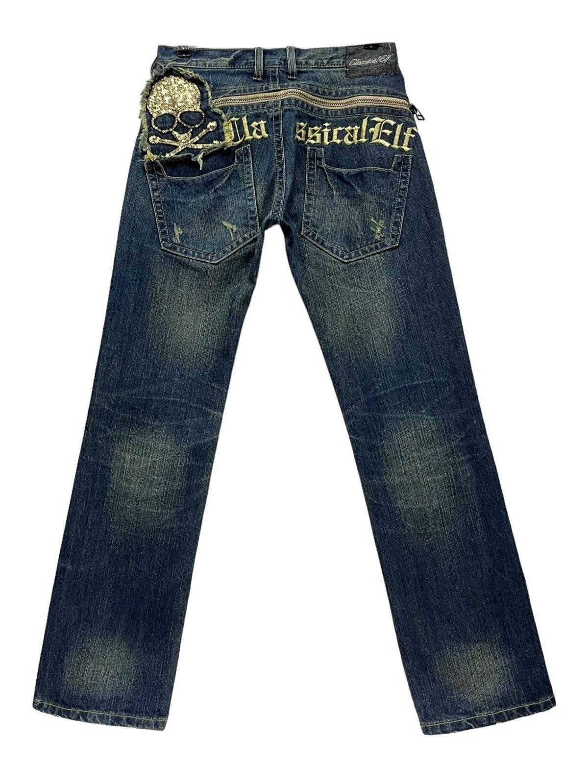 Vintage 🔥CLASSICAL ELF Punk Skull Crossbones Sequin Mudmax Denim Size 27" / US 4 / IT 40 - 5 Thumbnail