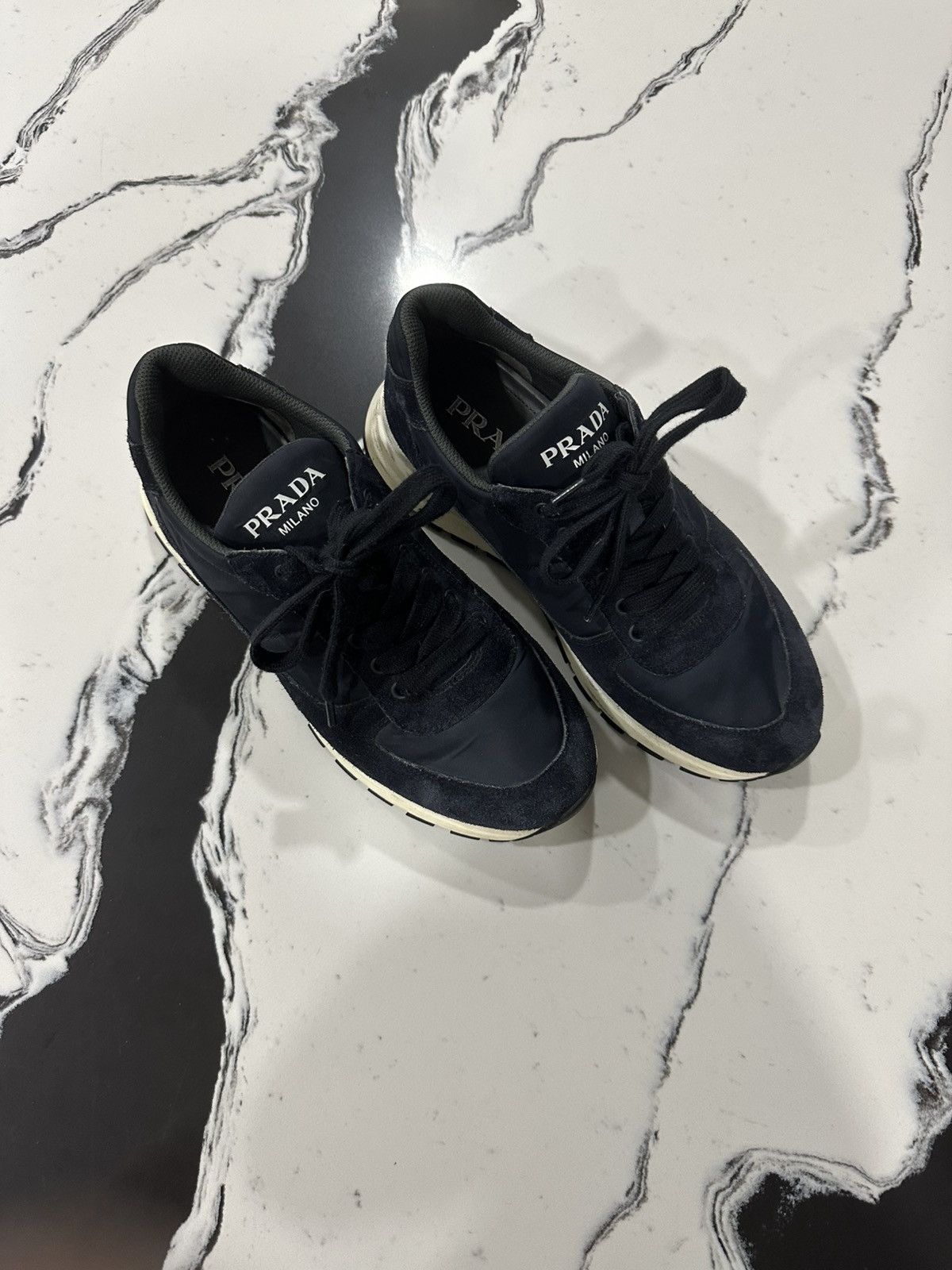 Prada Prada navy blue suede sneakers Size US 7.5 / EU 40-41 - 1 Thumbnail