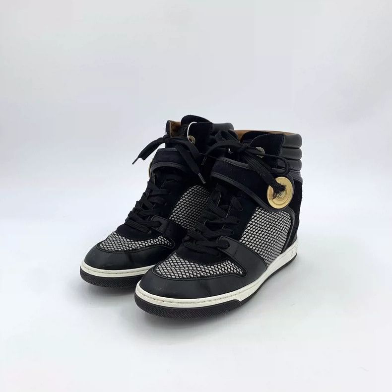 Louis Vuitton Louis Vuitton Black round toe lace-up high top sneakers Size US 7 / IT 37 - 1 Thumbnail