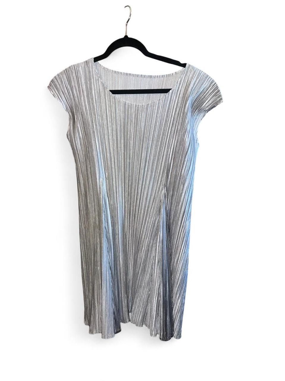 Issey Miyake Pleats Please silver mini dress. Size L / US 10 / IT 46 - 1 Thumbnail