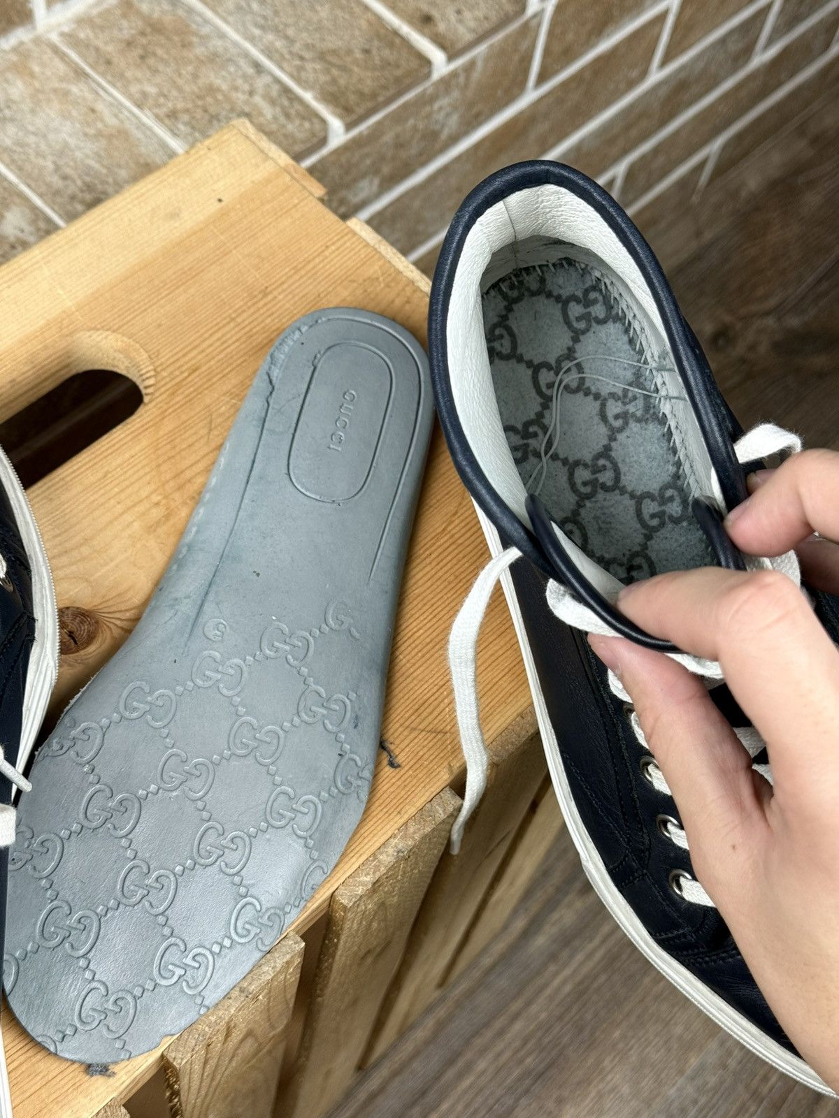 Gucci Gucci Blue Leather Hi Top Sneakers Size US 6.5 / EU 39-40 - 17 Thumbnail