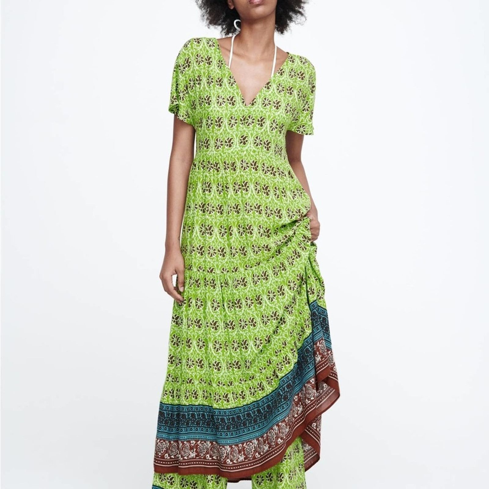 Zara ZARA PRINTED TIERED MIDI DRESS MULTICOLORED Size S / US 4 / IT 40 - 2 Thumbnail