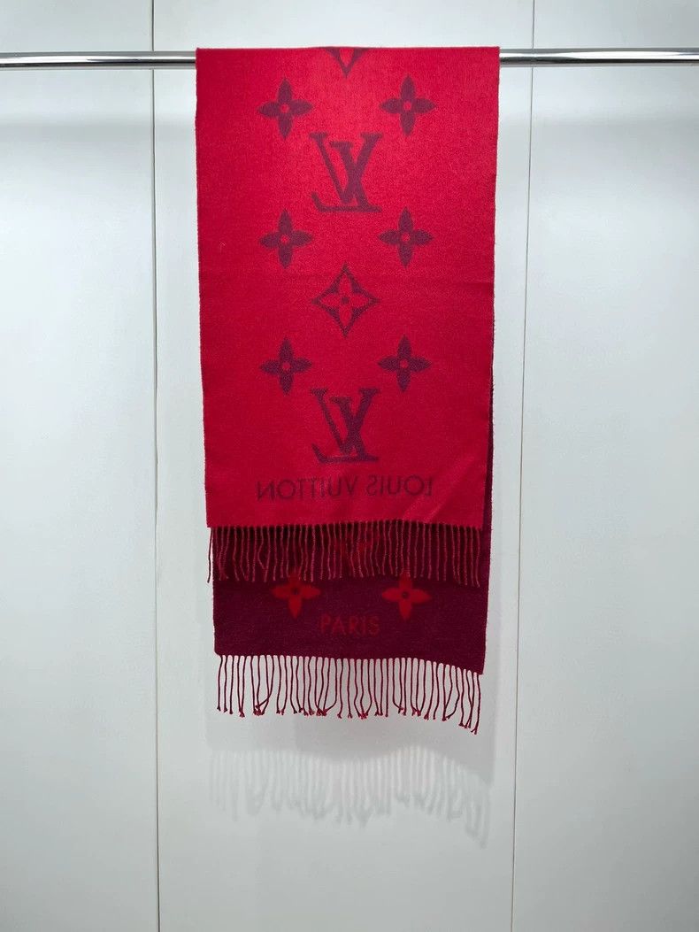 Louis Vuitton LOUIS VUITTON Red presbyopic cashmere fringe scarf 2504-Nex Size ONE SIZE - 3 Thumbnail