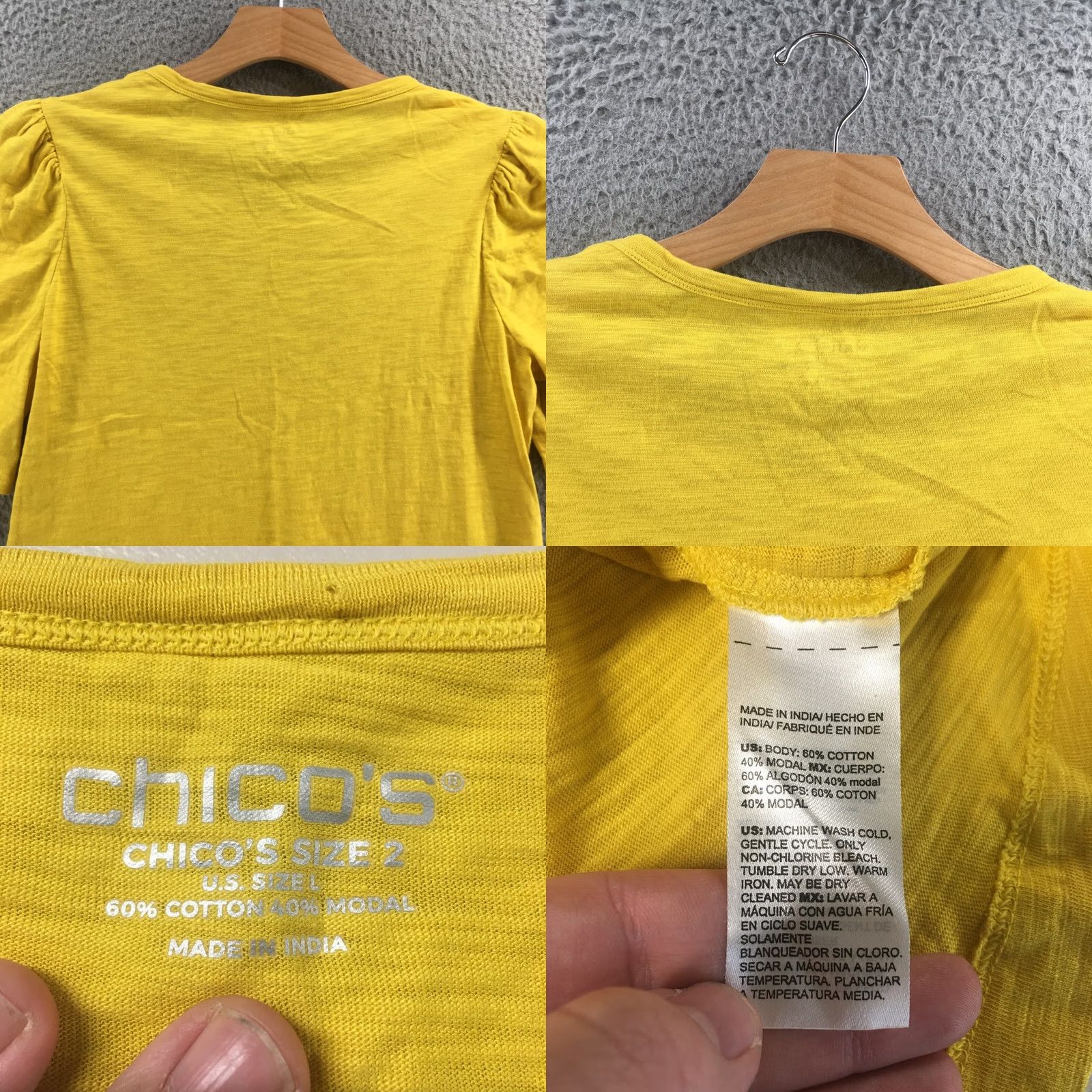 Vintage Chicos Blouse Womens L Yellow Cotton Blend Short Puff Sleeve Casual Pullover Shirt Mens? Size L / US 10 / IT 46 - 8 Thumbnail