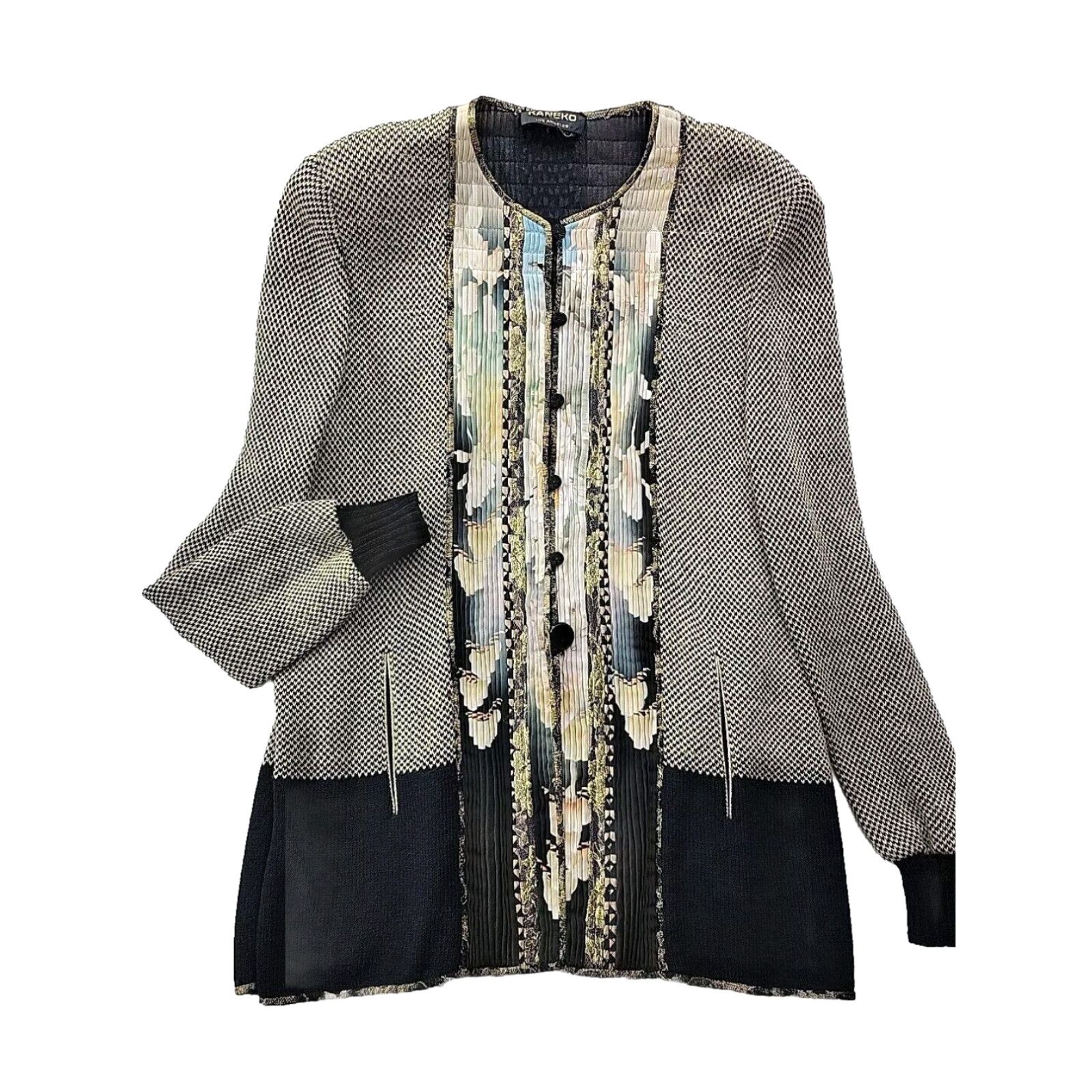 image of Vintage Janet Kaneko Los Angeles Jacket Blazer Wearable Art Mixed Media Pleated Silk - L in White, 